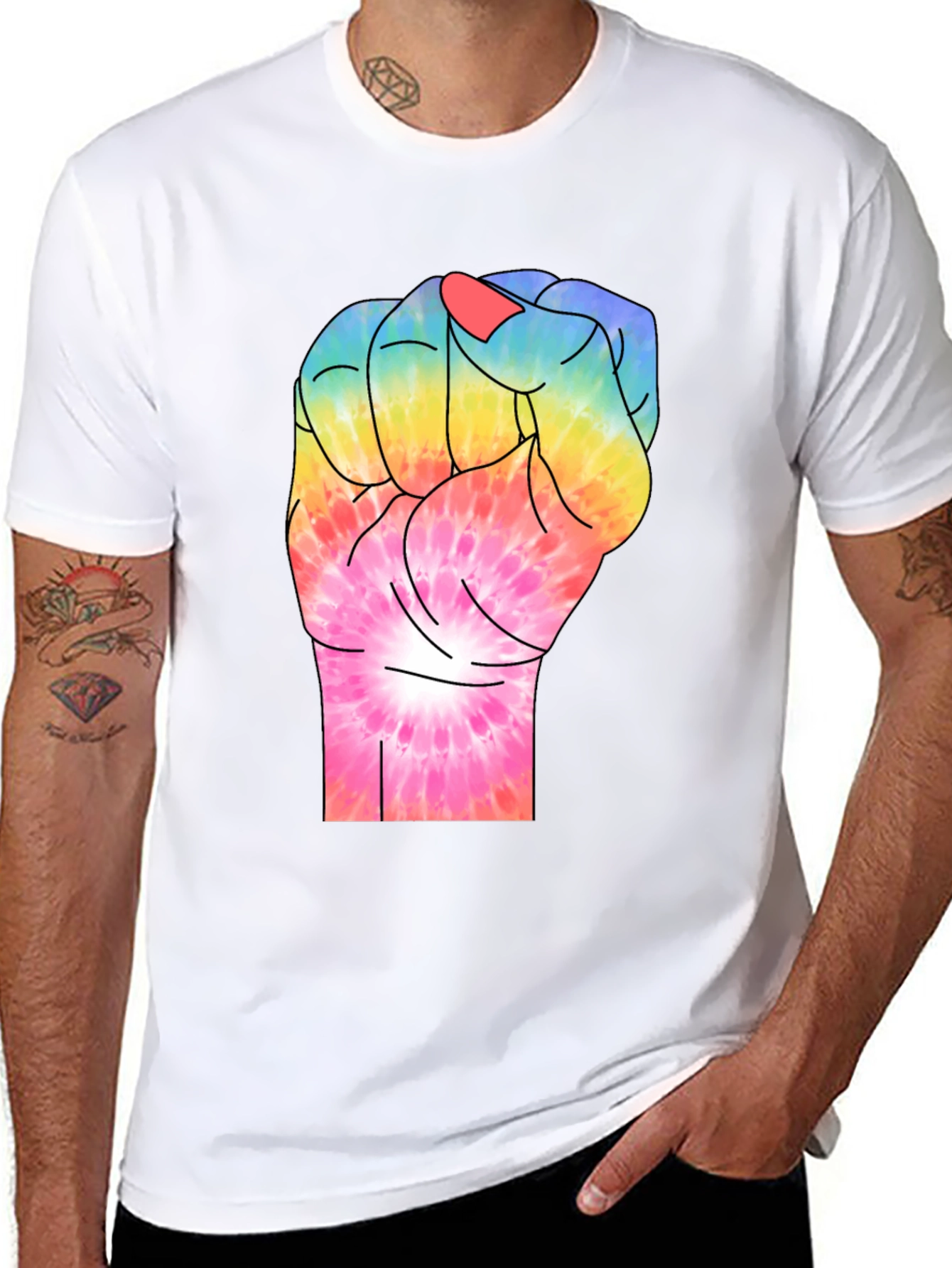 Tie-Dye Fist Graphic T-Shirt - Black