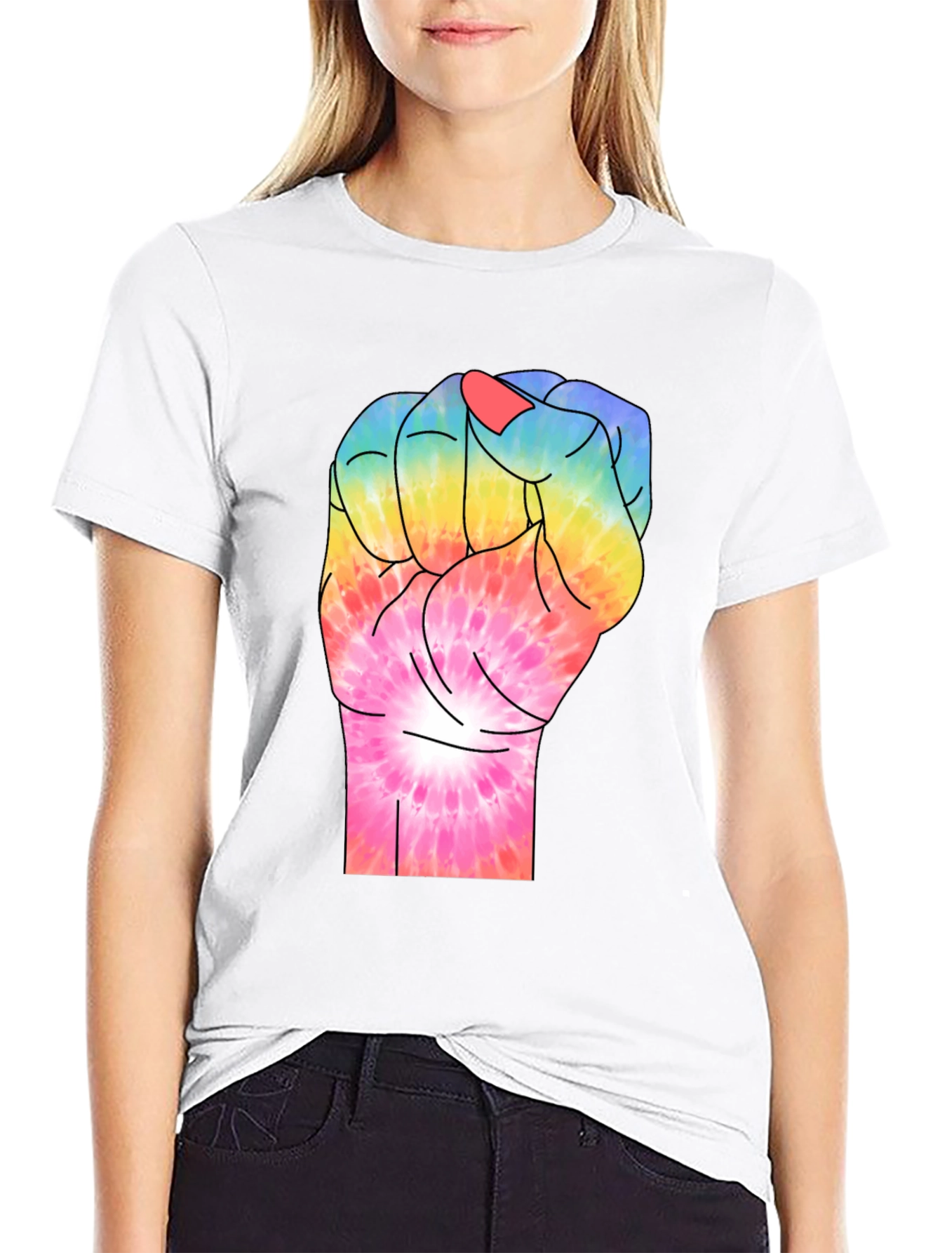 Tie-Dye Fist Graphic T-Shirt - Black