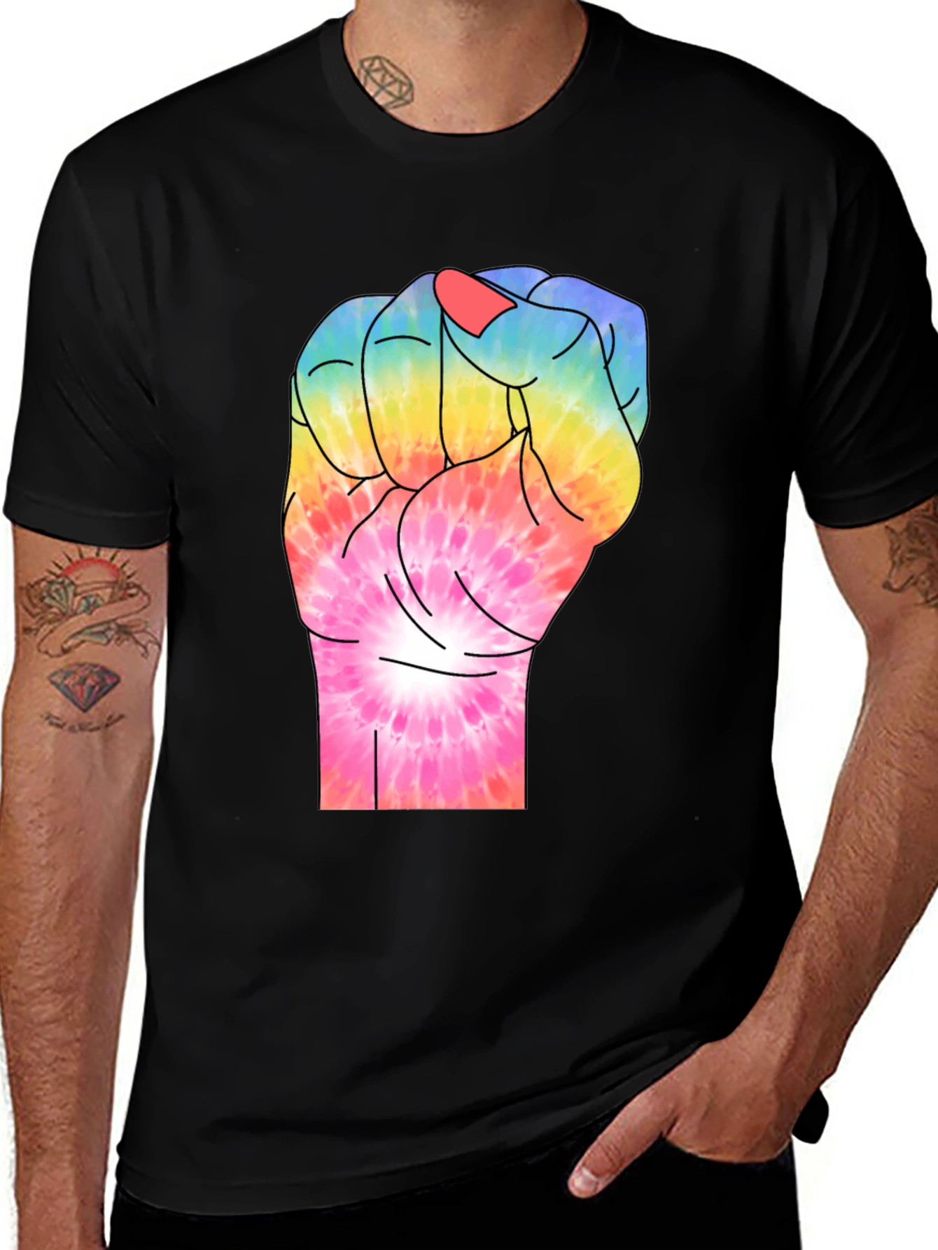 Tie-Dye Fist Graphic T-Shirt - Black