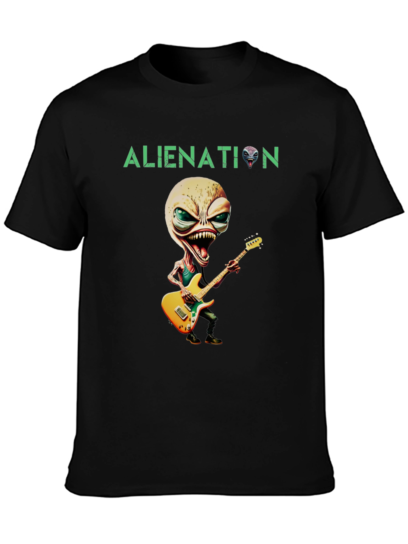Alienation T-Shirt: Rockin Alien Guitarist Graphic Tee