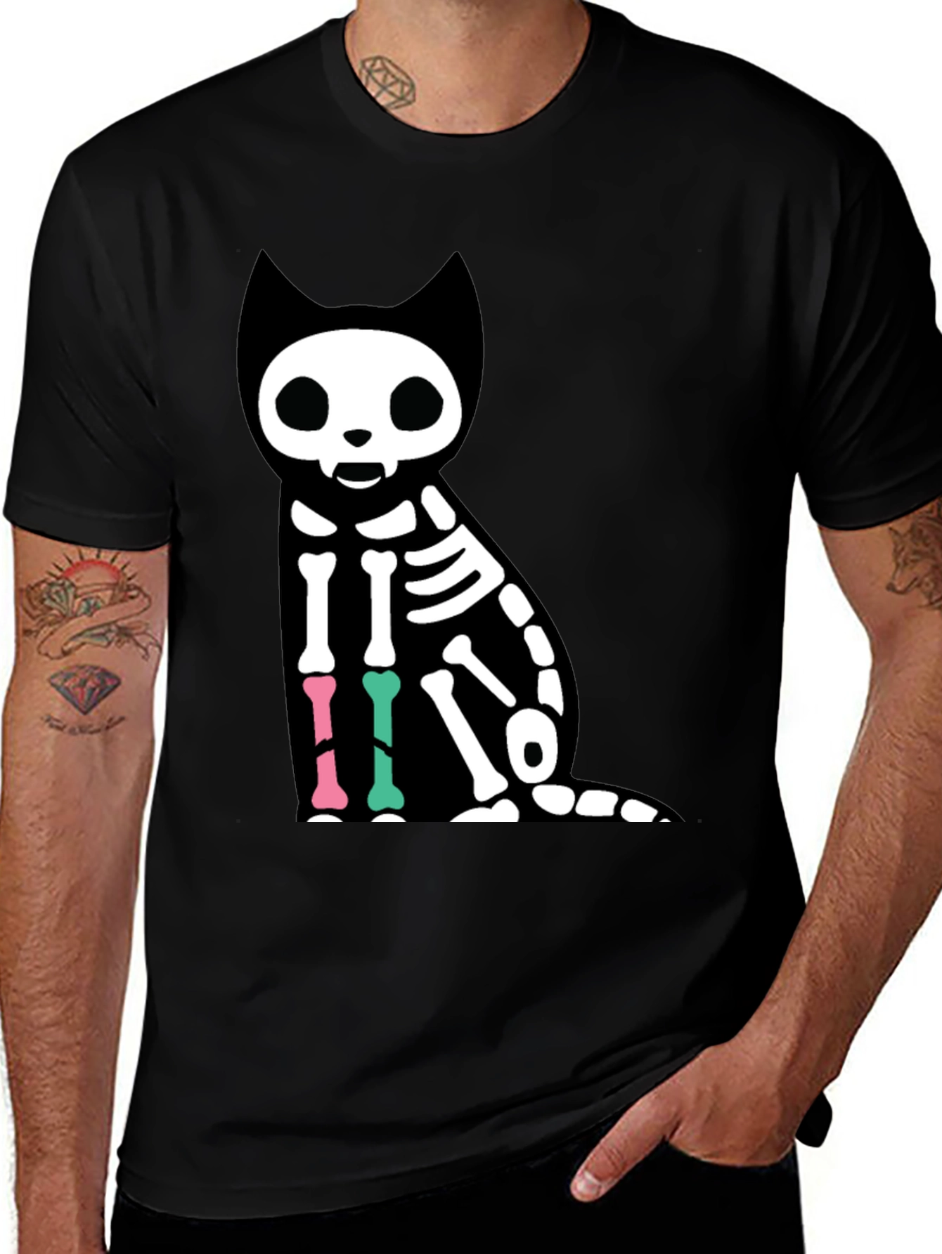 Skeleton Cat Graphic T-Shirt