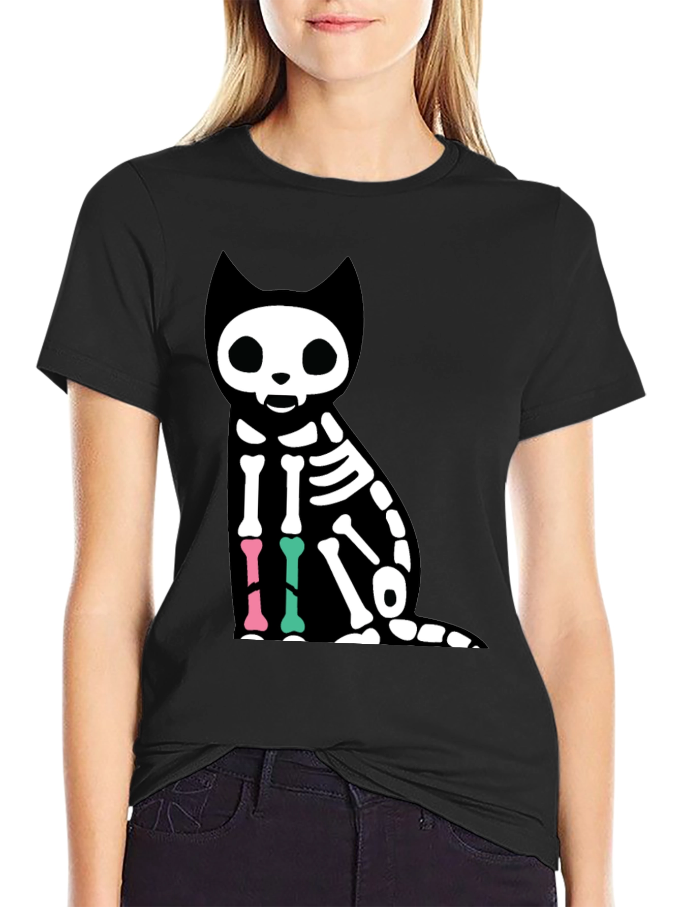 Skeleton Cat Graphic T-Shirt