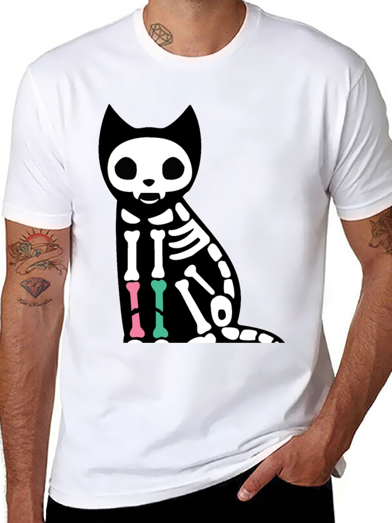 Skeleton Cat Graphic T-Shirt