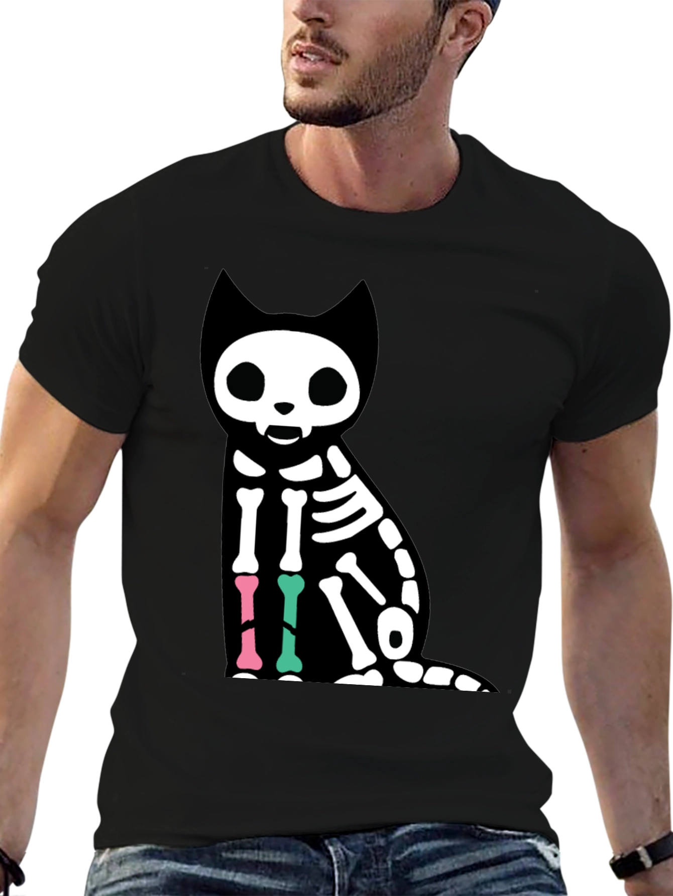 Skeleton Cat Graphic T-Shirt