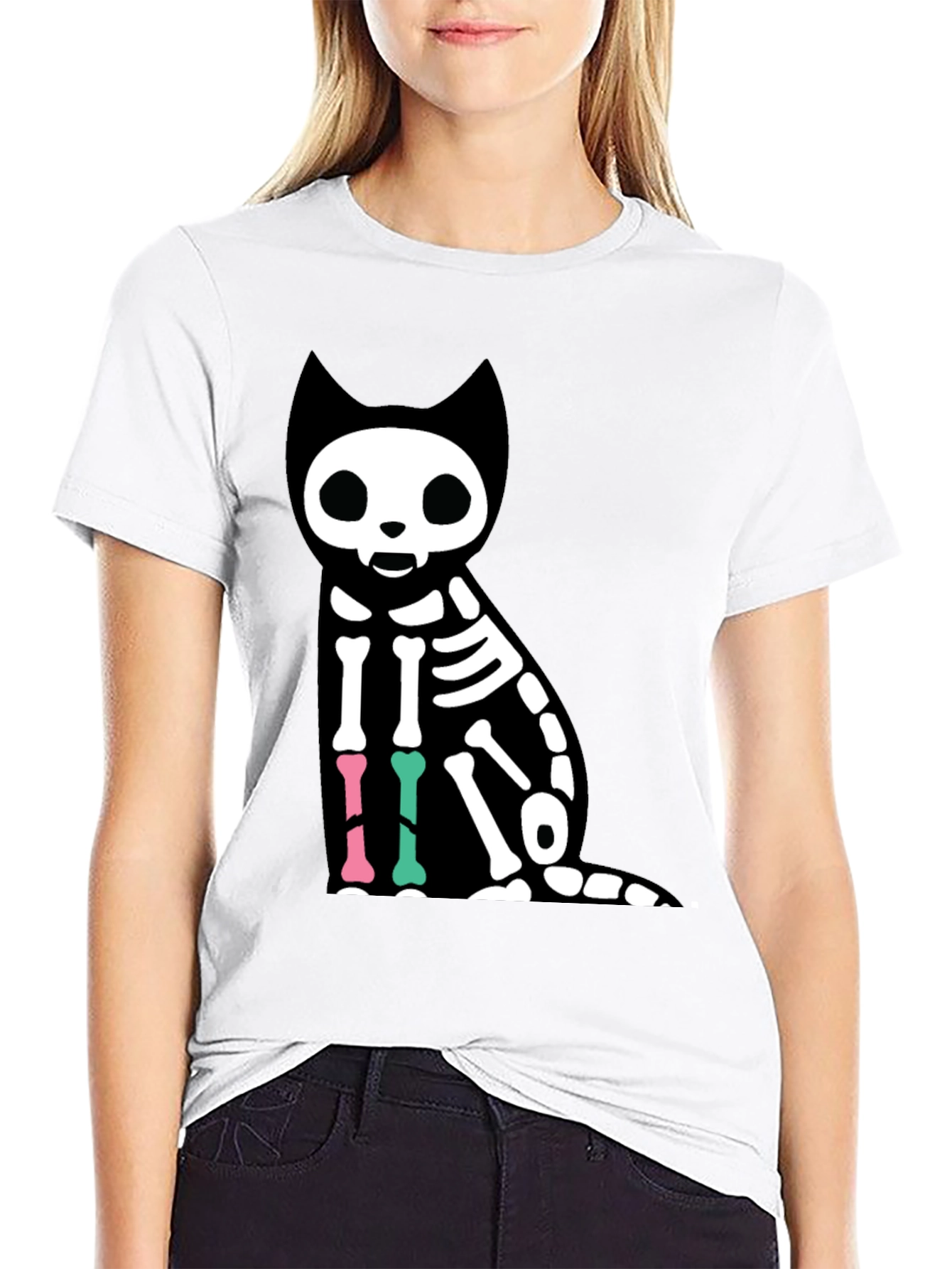 Skeleton Cat Graphic T-Shirt