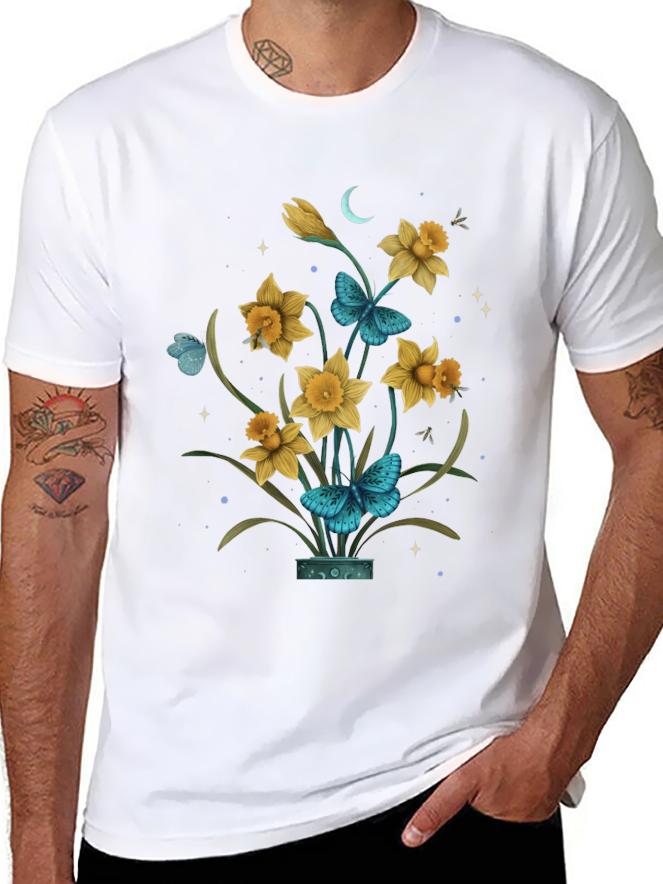 Floral Graphic T-Shirt with Butterfly Design