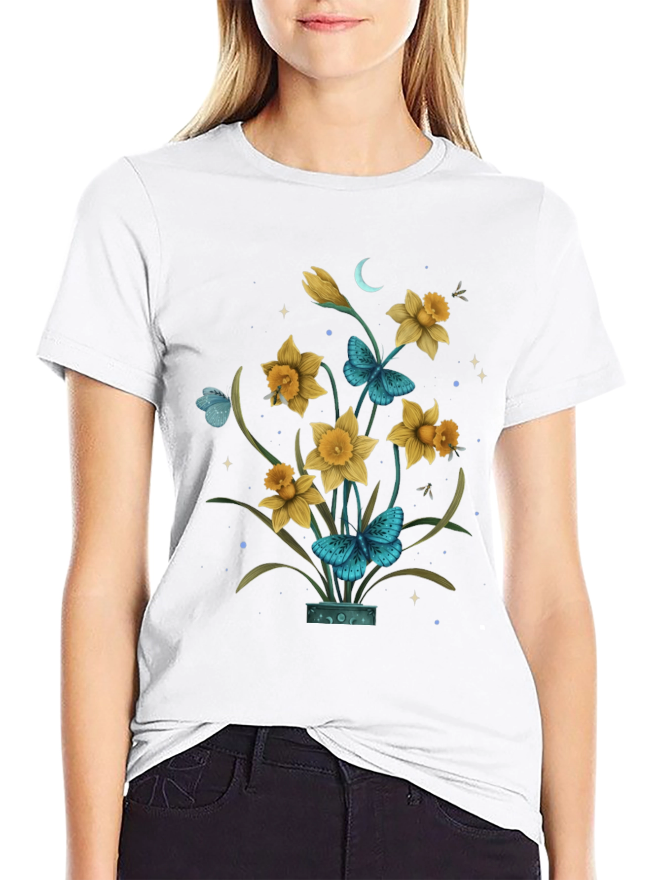 Floral Graphic T-Shirt with Butterfly Design