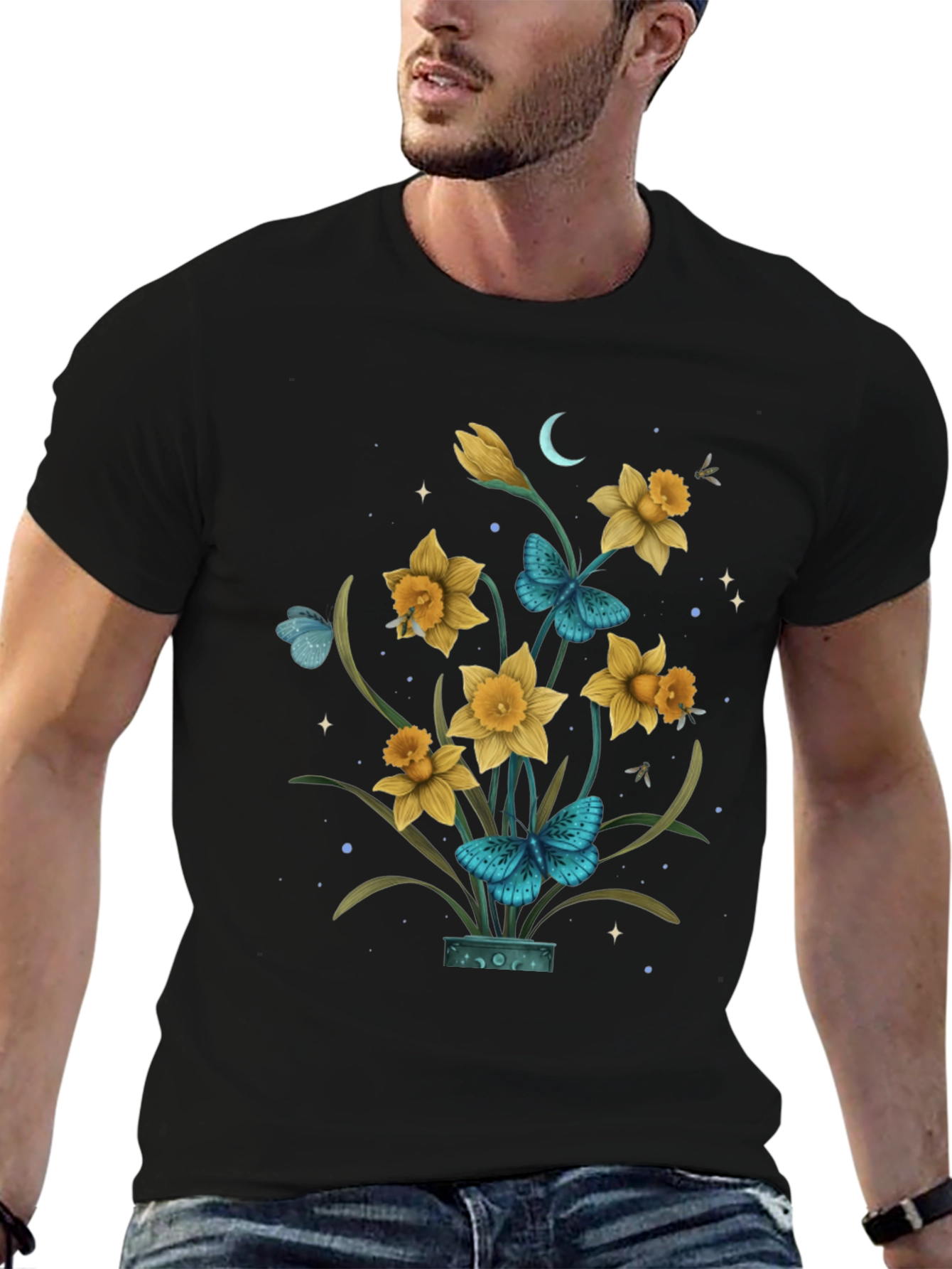 Floral Graphic T-Shirt with Butterfly Design
