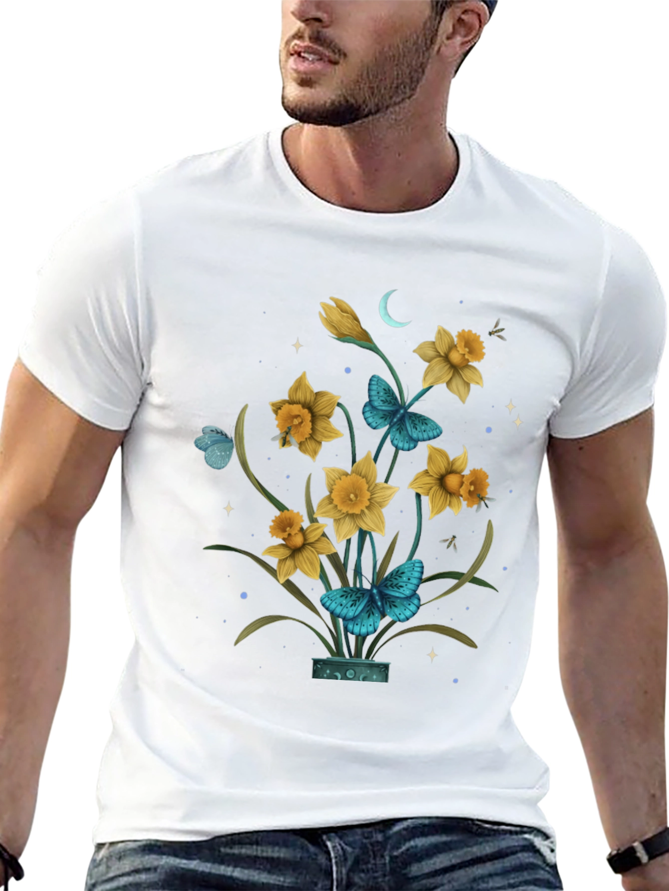 Floral Graphic T-Shirt with Butterfly Design