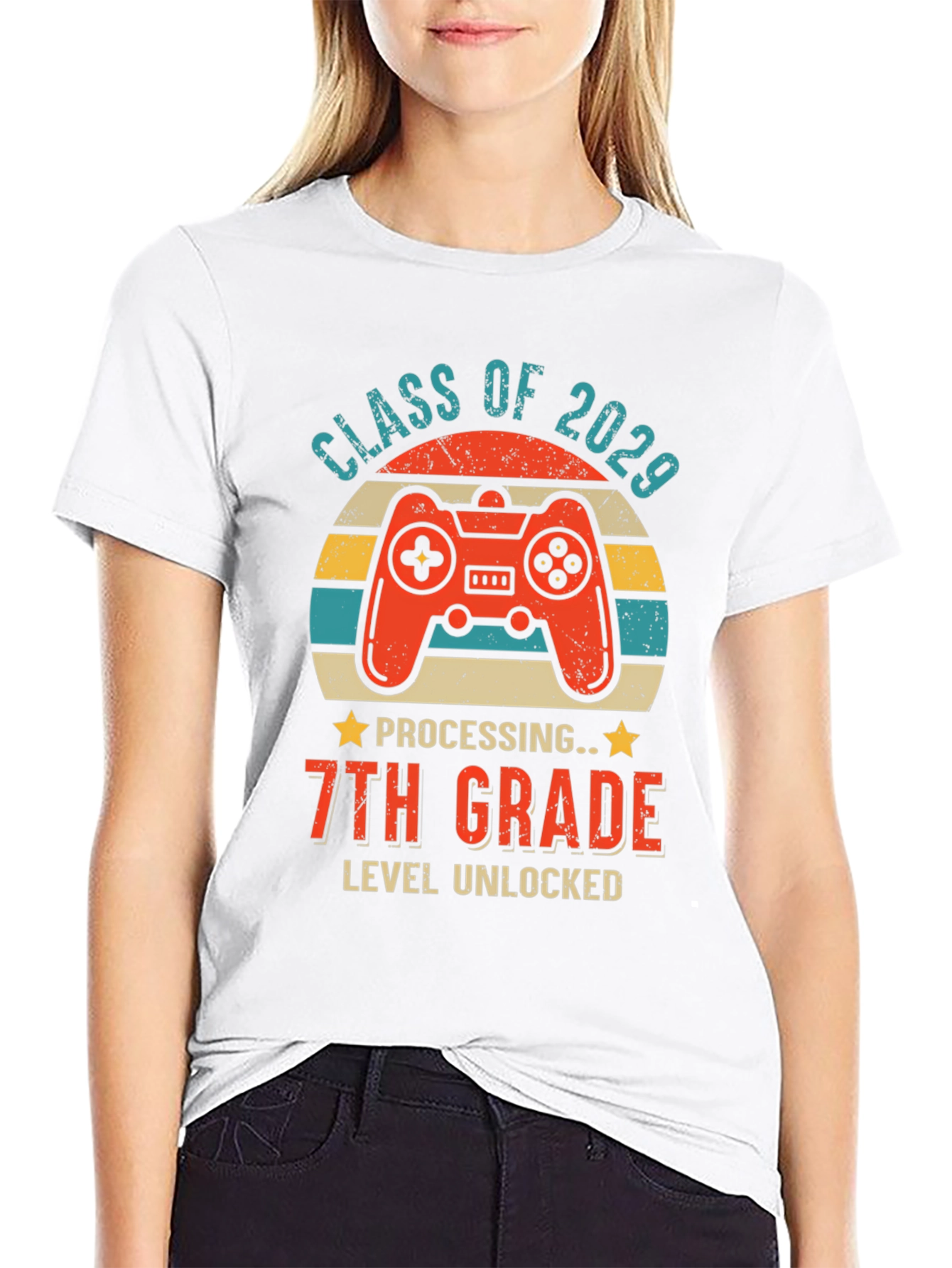 Class of 2029 7th Grade Level Unlocked Gaming T-Shirt