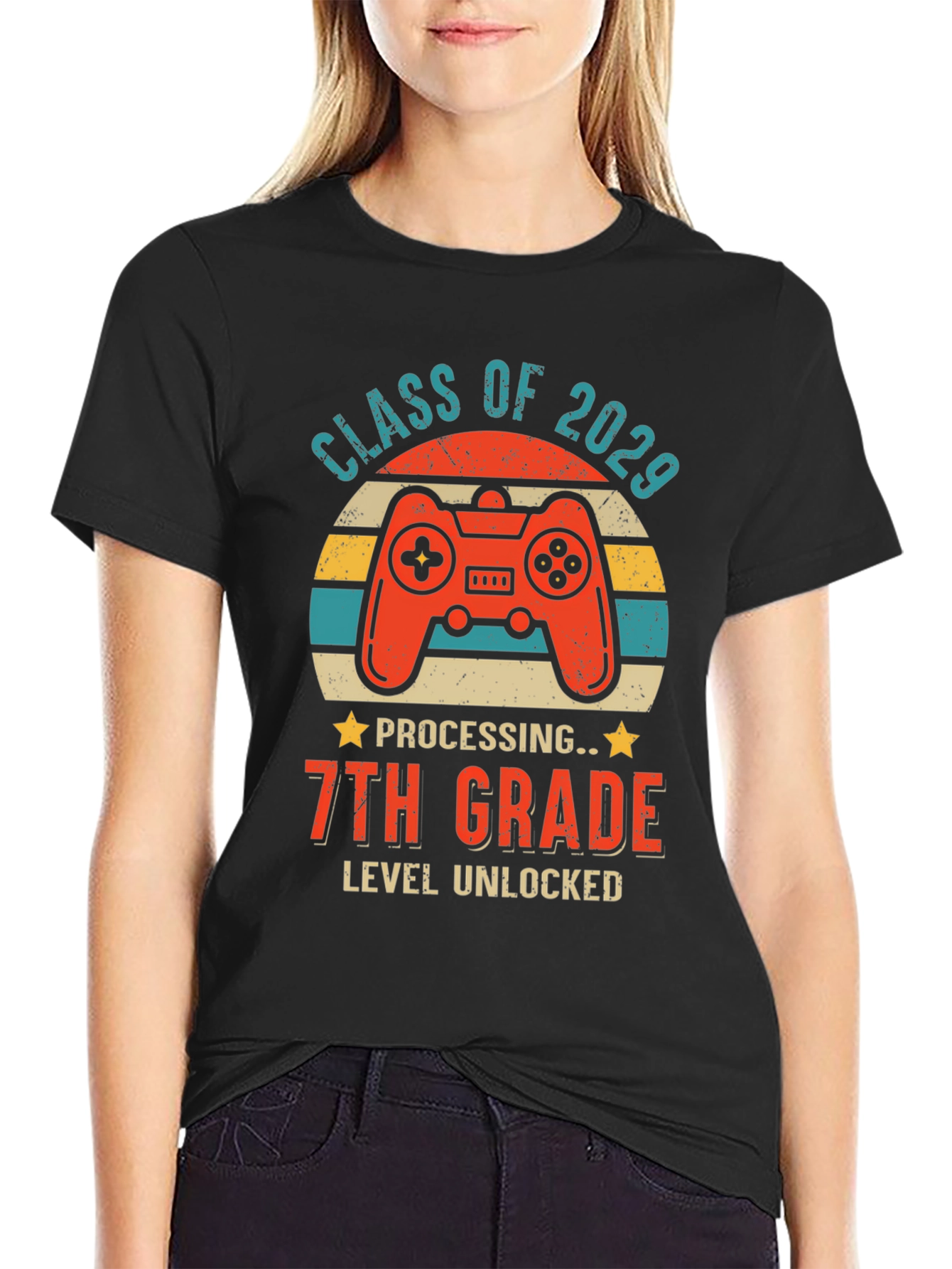 Class of 2029 7th Grade Level Unlocked Gaming T-Shirt