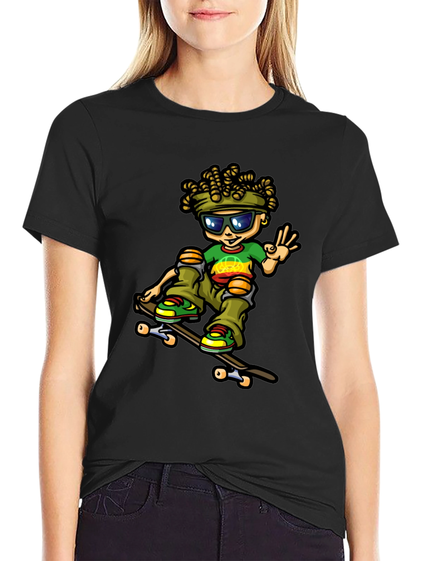 Skater Dude Cartoon Black T-Shirt