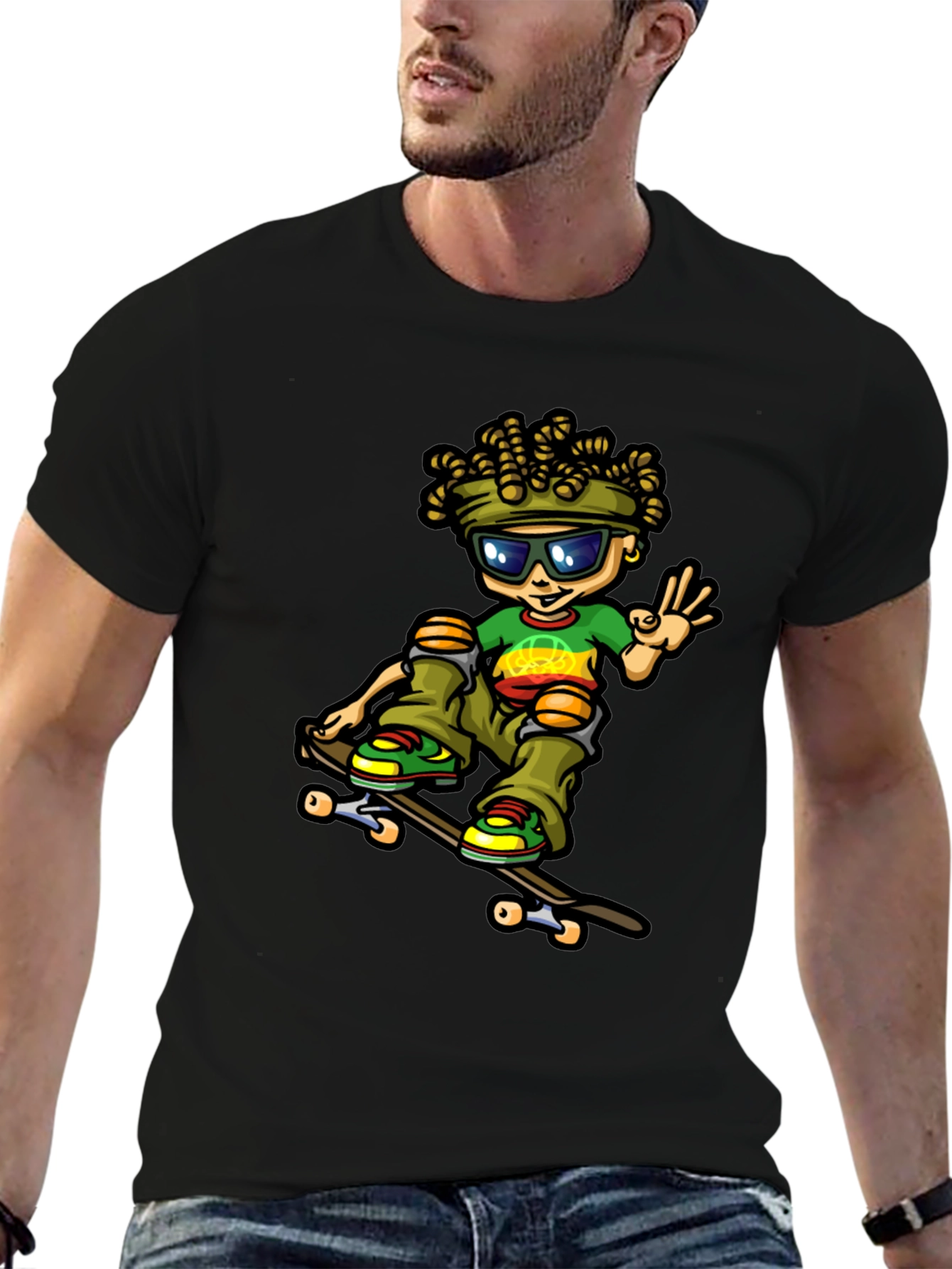 Skater Dude Cartoon Black T-Shirt