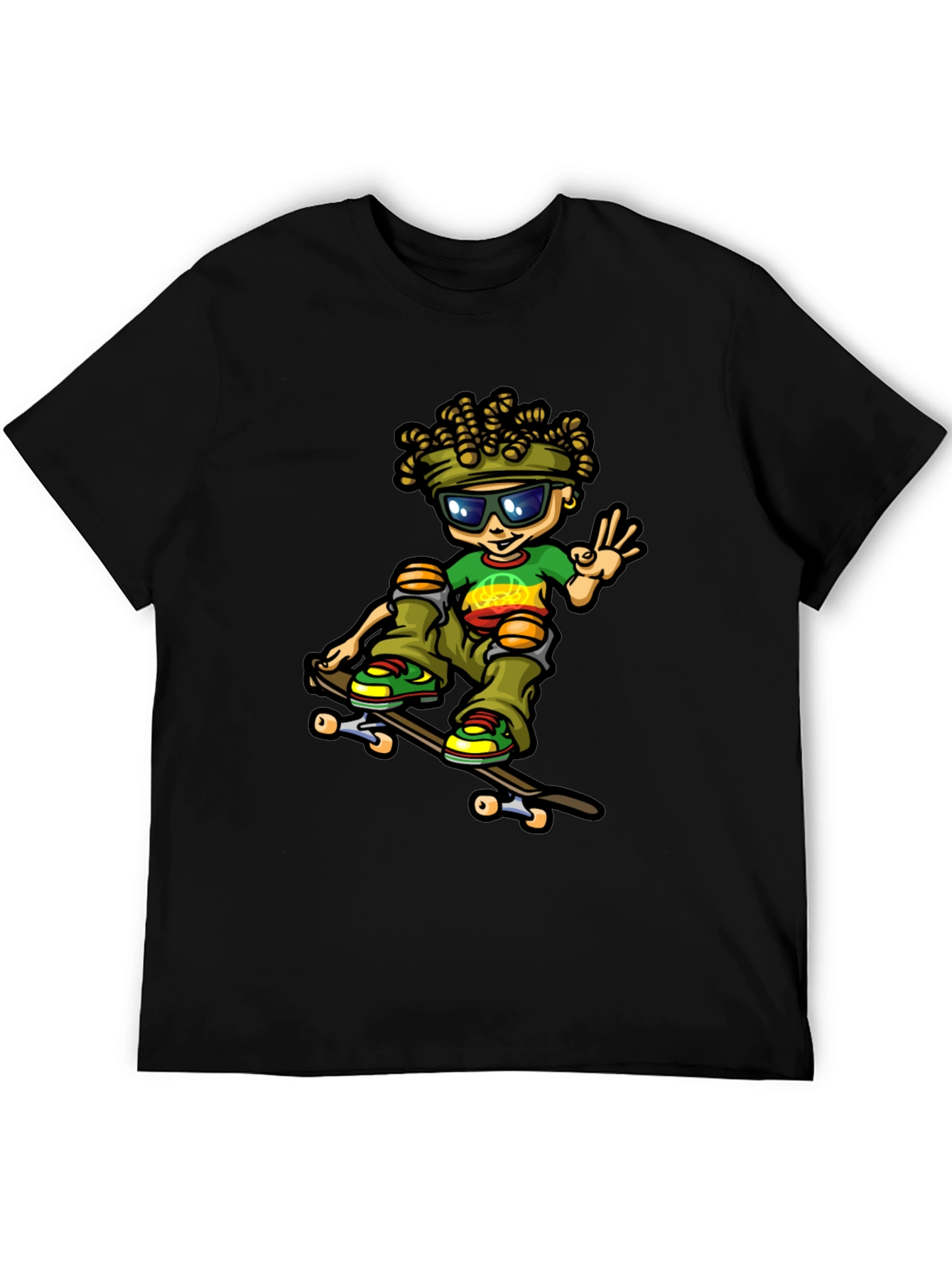 Skater Dude Cartoon Black T-Shirt