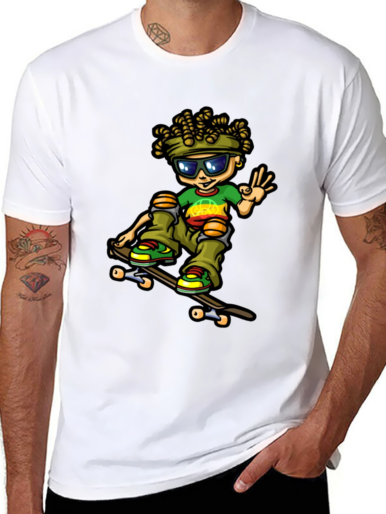 Skater Dude Cartoon Black T-Shirt