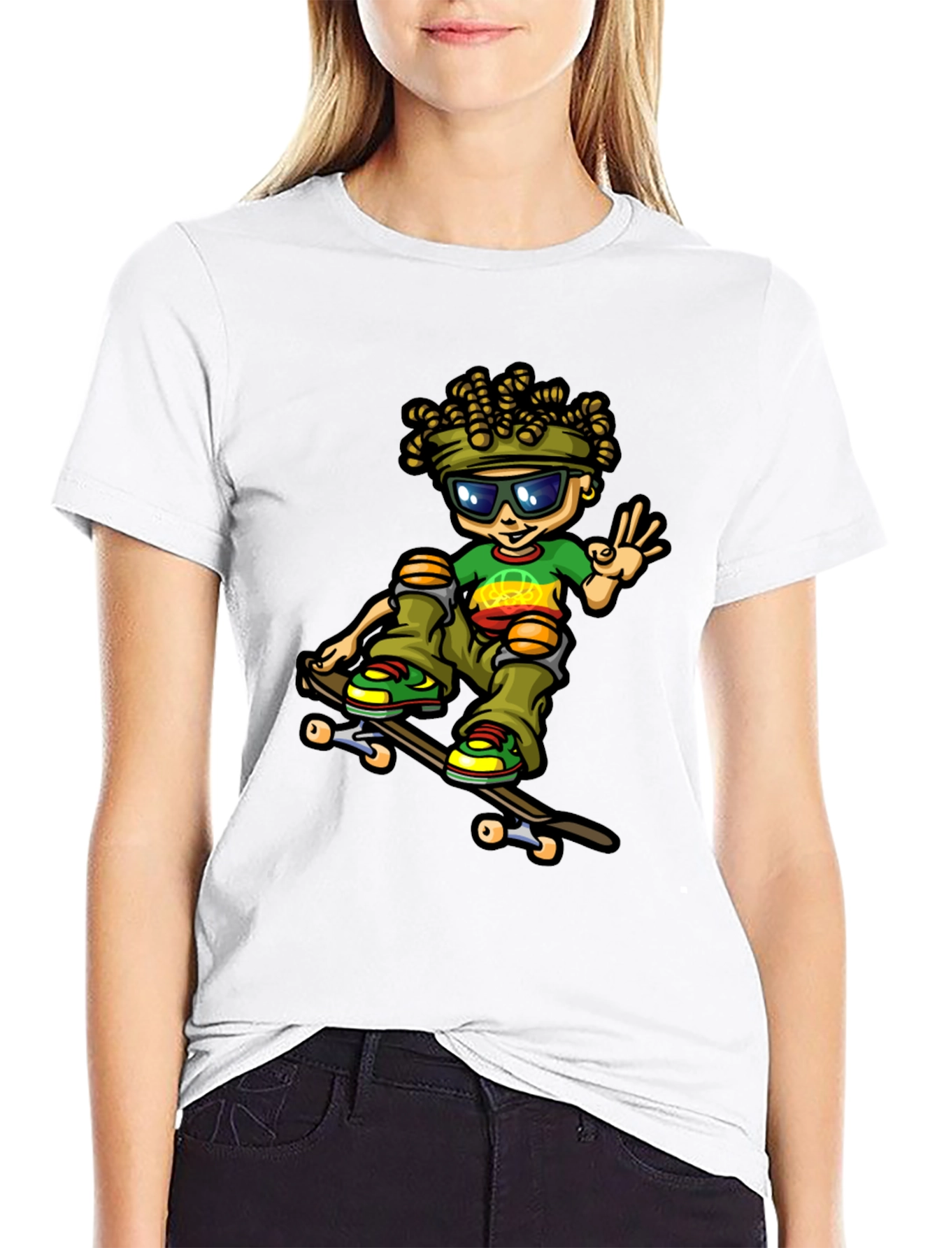 Skater Dude Cartoon Black T-Shirt