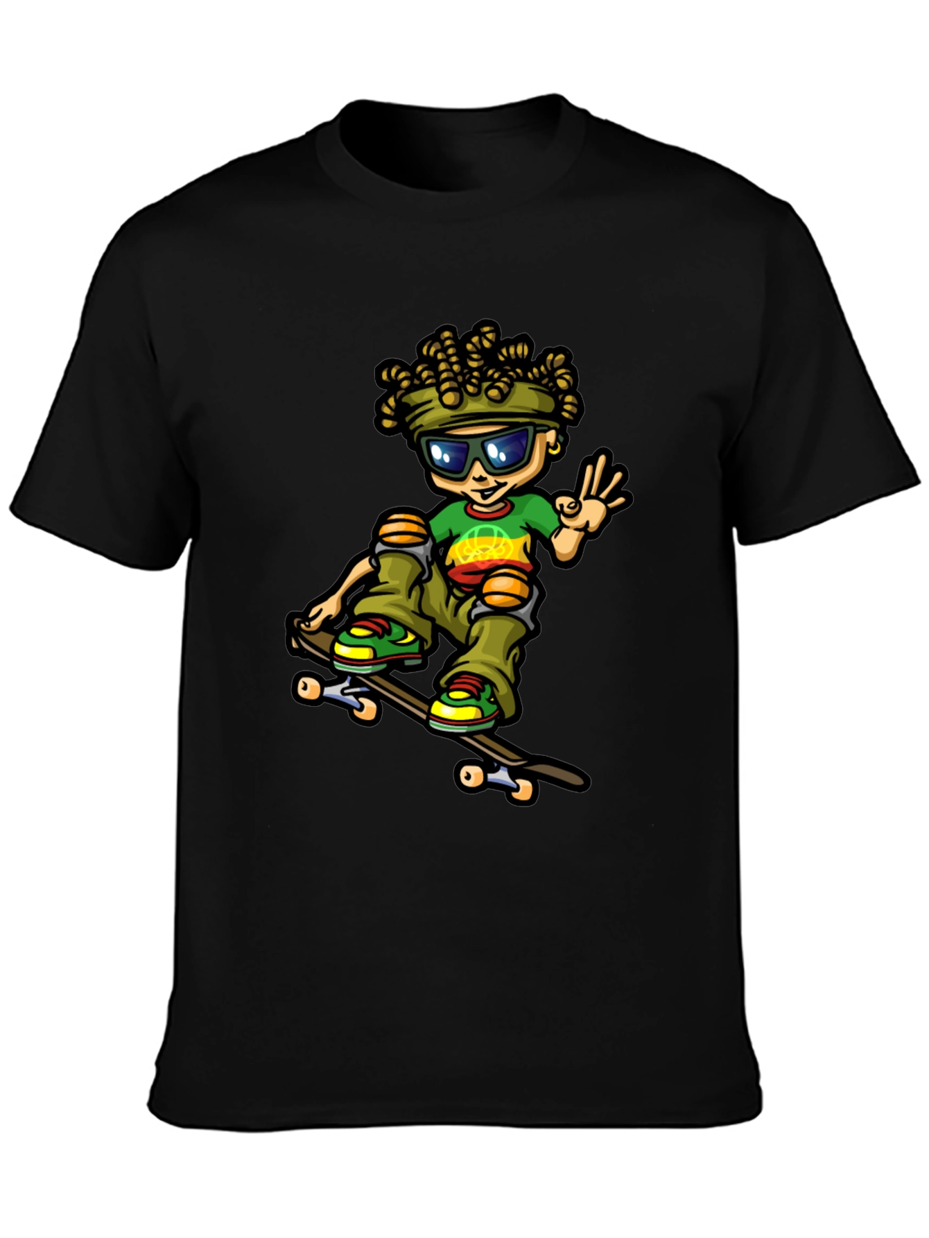 Skater Dude Cartoon Black T-Shirt