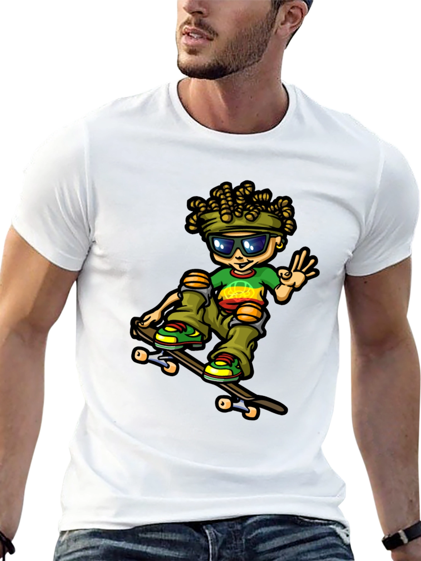 Skater Dude Cartoon Black T-Shirt