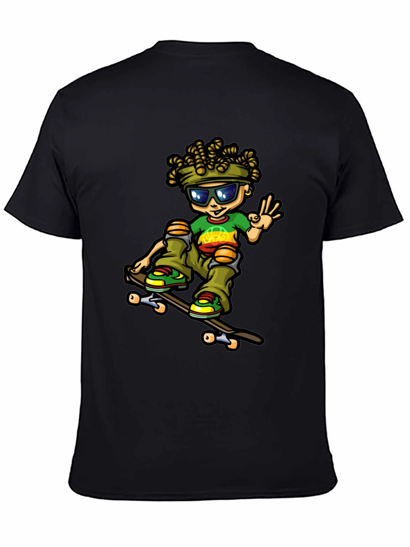 Skater Dude Cartoon Black T-Shirt