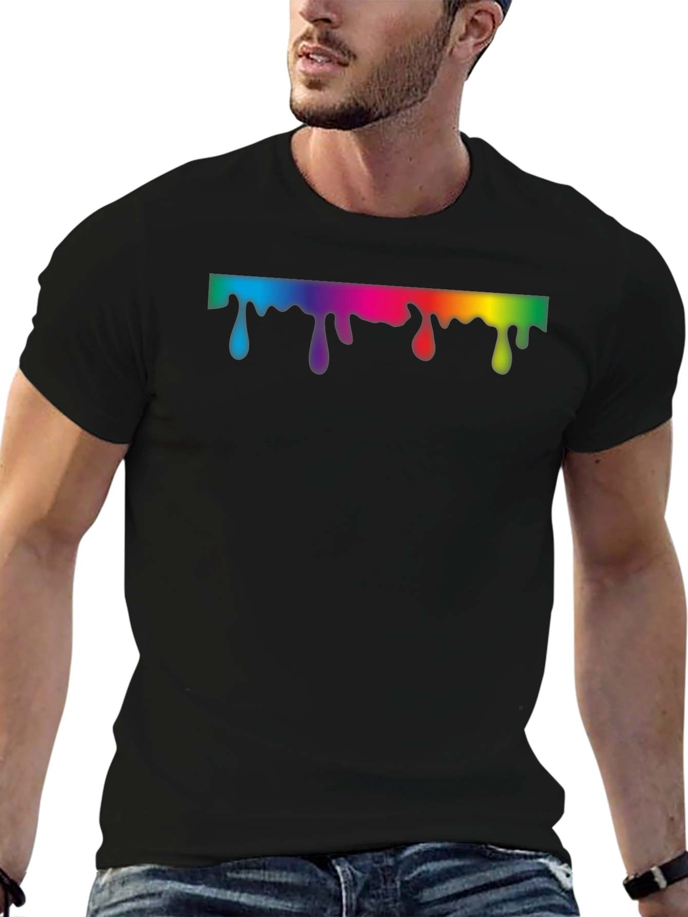 Rainbow Drip Graphic Black T-Shirt