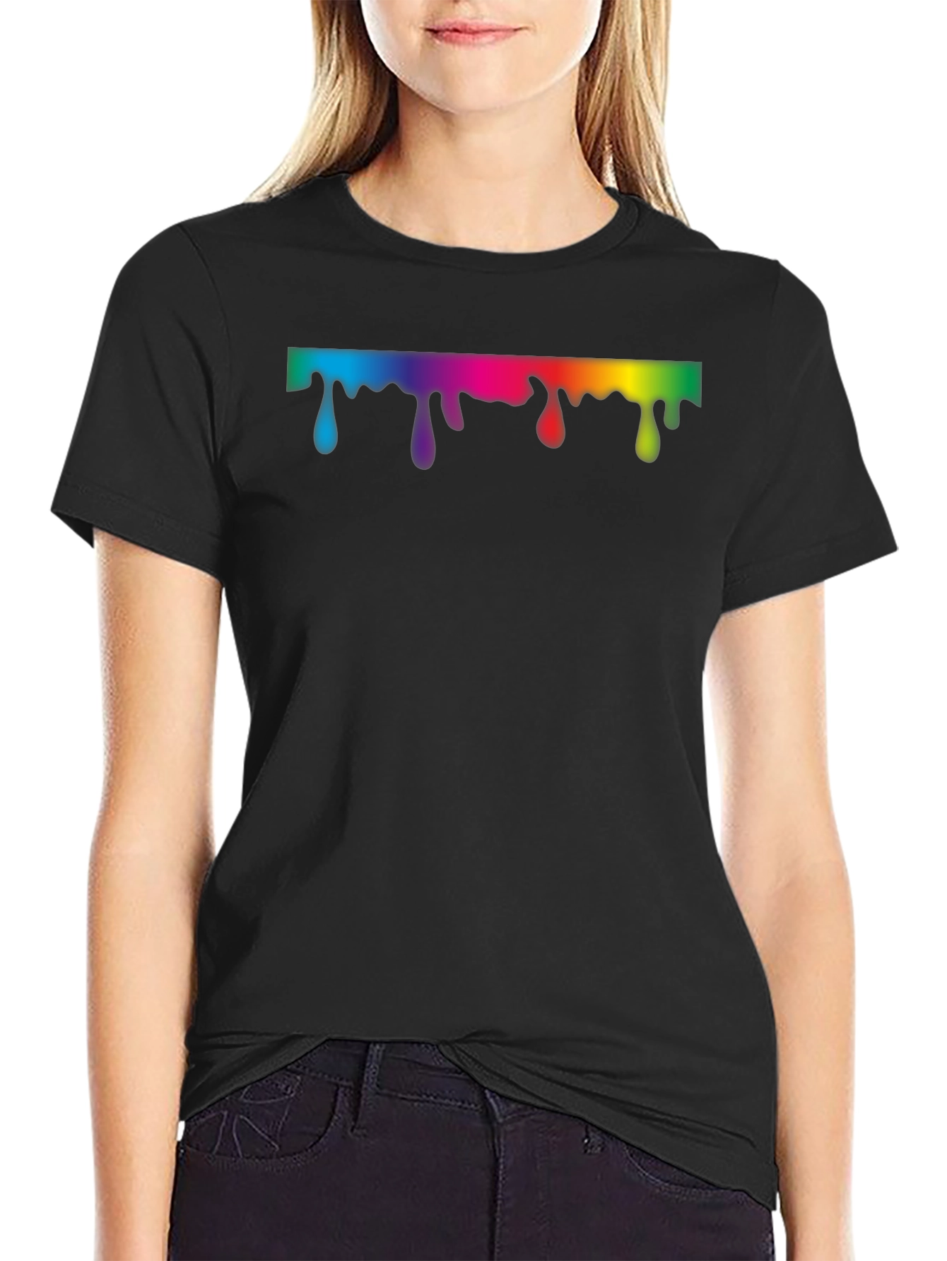 Rainbow Drip Graphic Black T-Shirt
