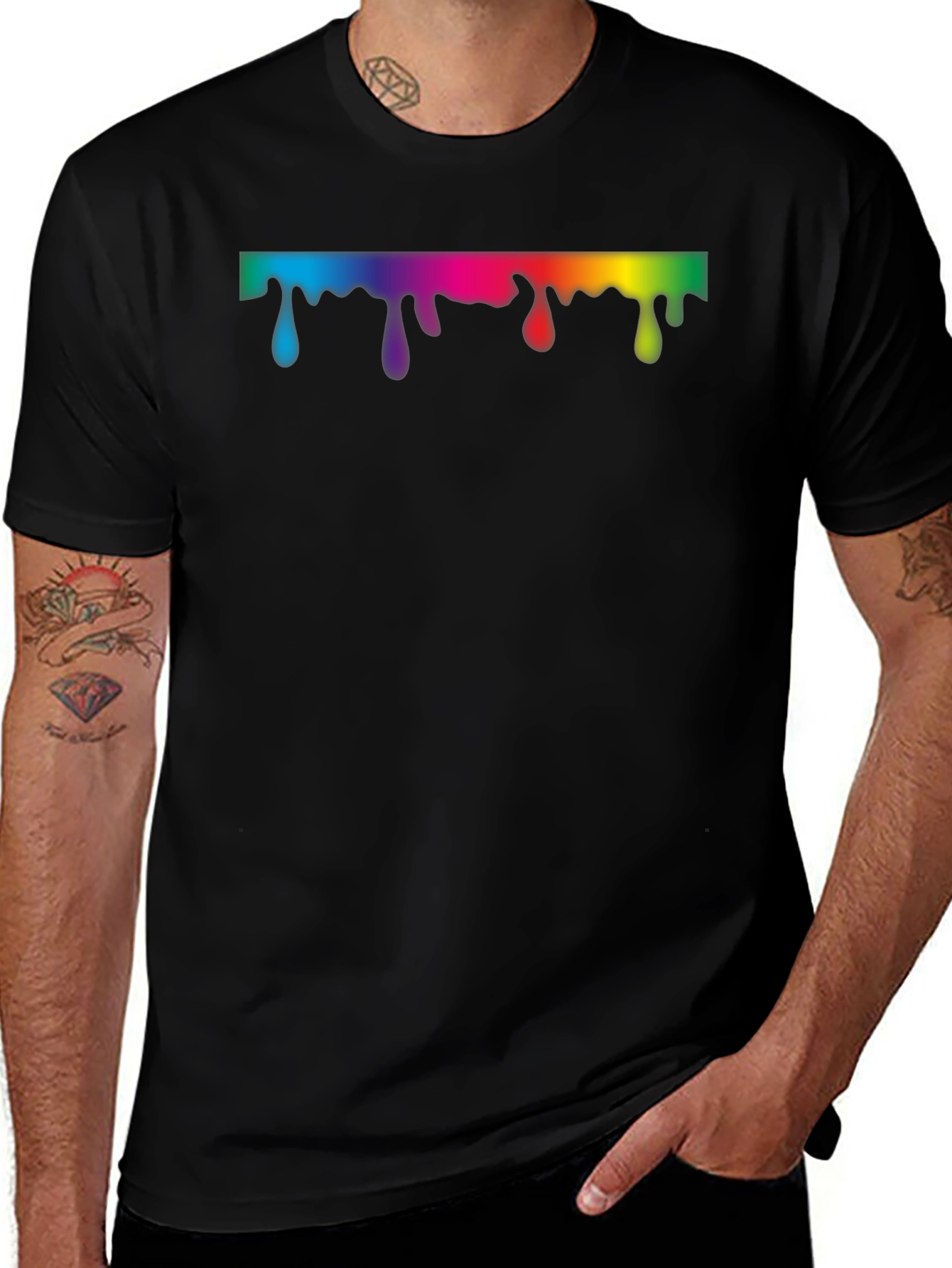 Rainbow Drip Graphic Black T-Shirt
