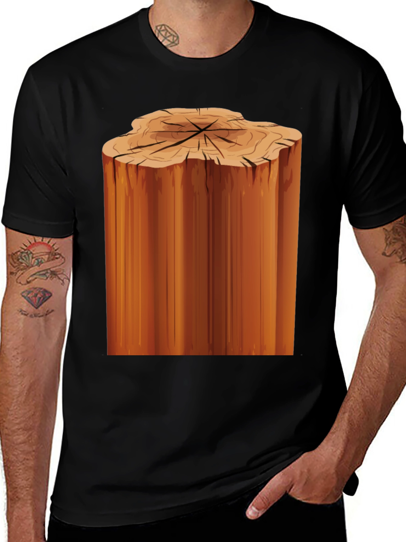 Tree Stump Graphic Black T-Shirt
