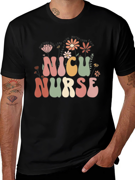 NICU Nurse Floral T-Shirt - Retro Design