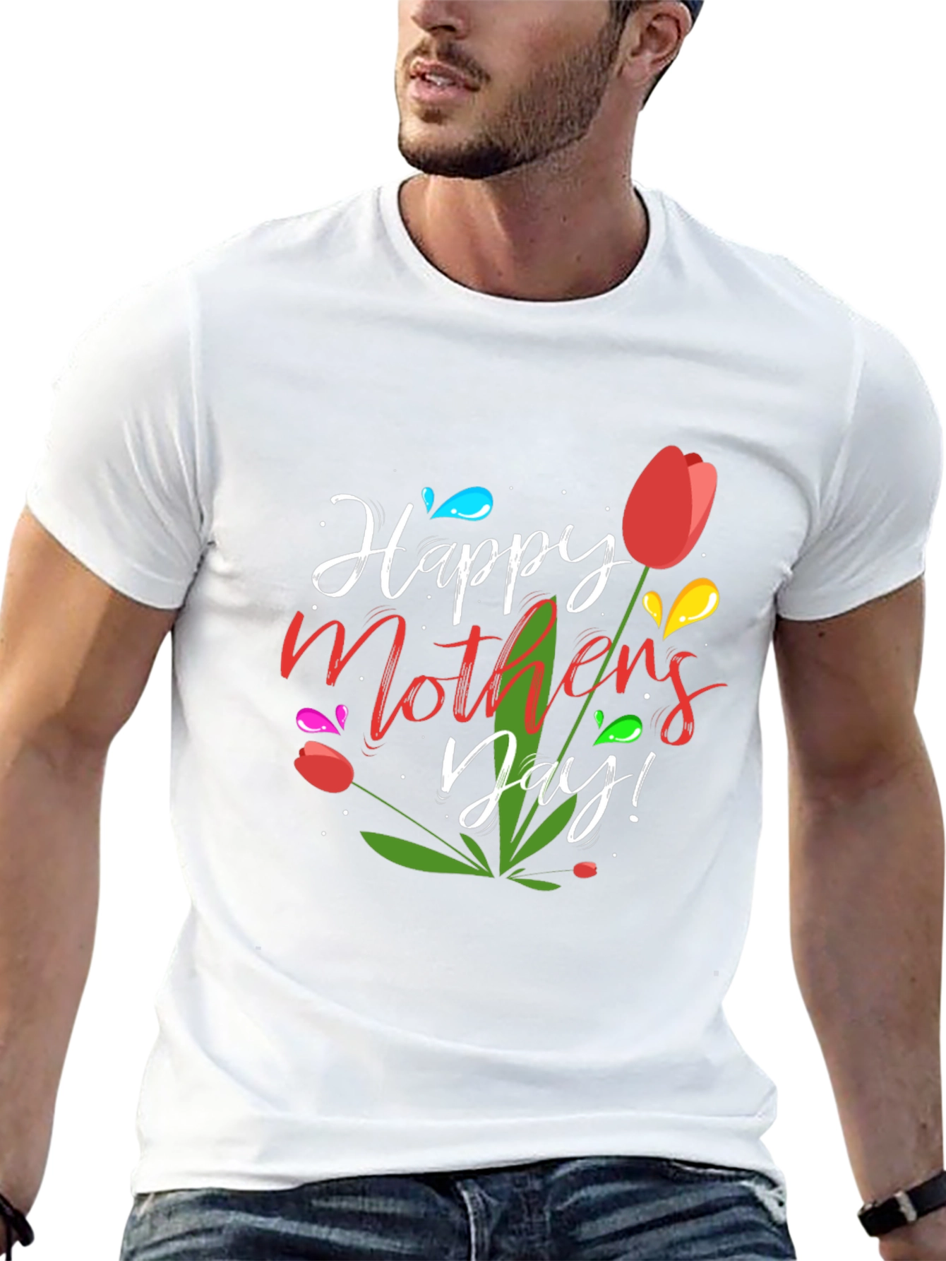 Happy Mothers Day Tulip Graphic Tee - Black