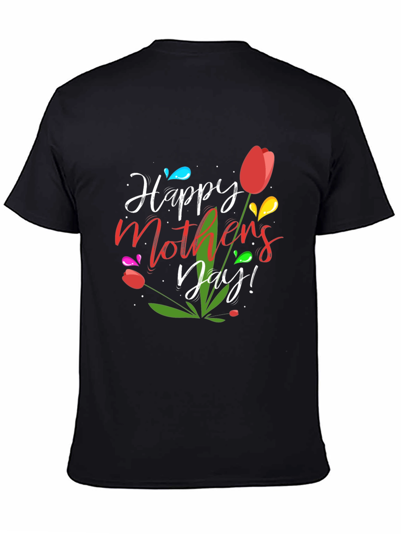 Happy Mothers Day Tulip Graphic Tee - Black