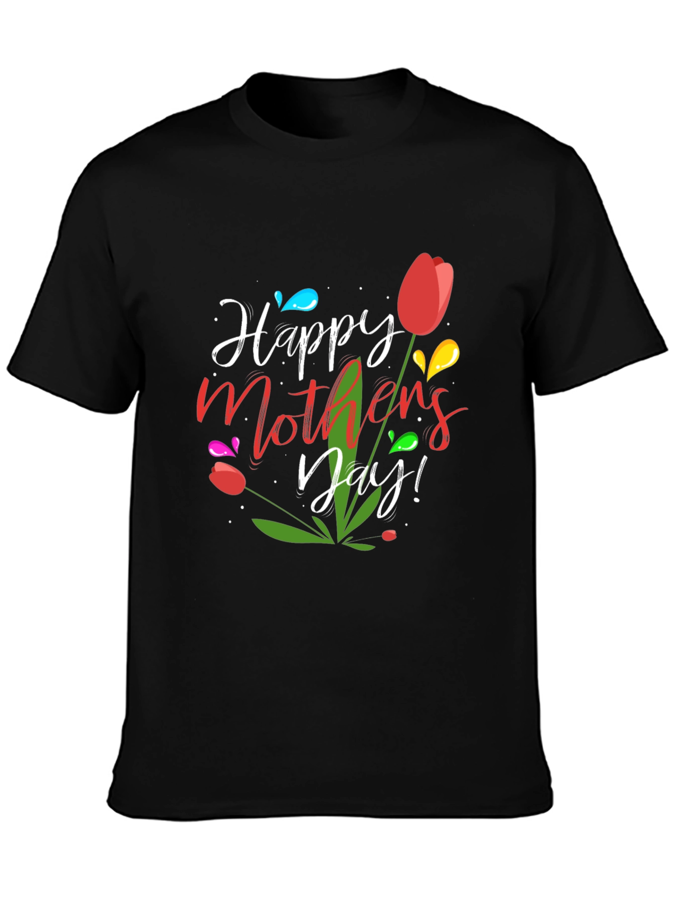 Happy Mothers Day Tulip Graphic Tee - Black