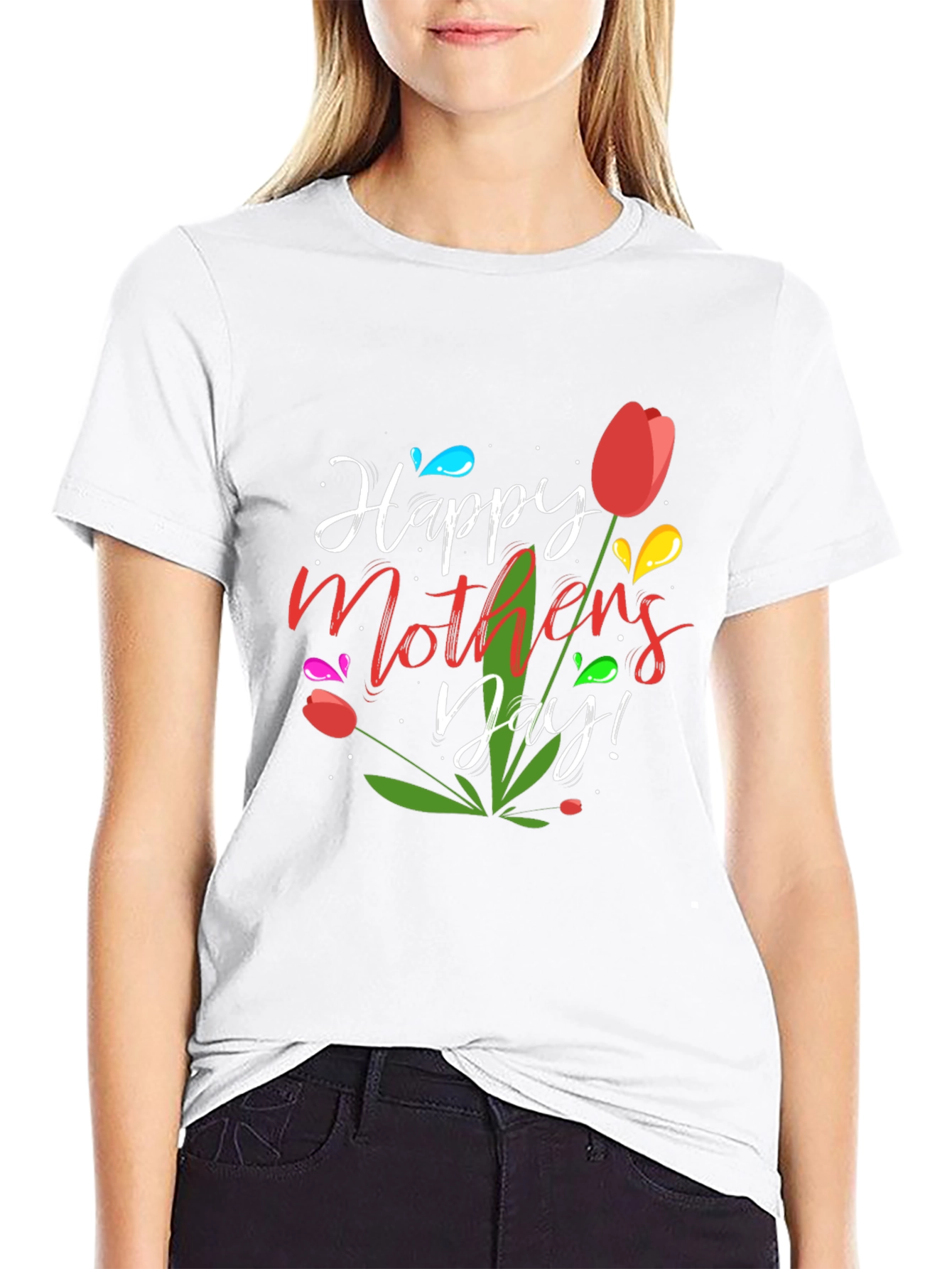Happy Mothers Day Tulip Graphic Tee - Black