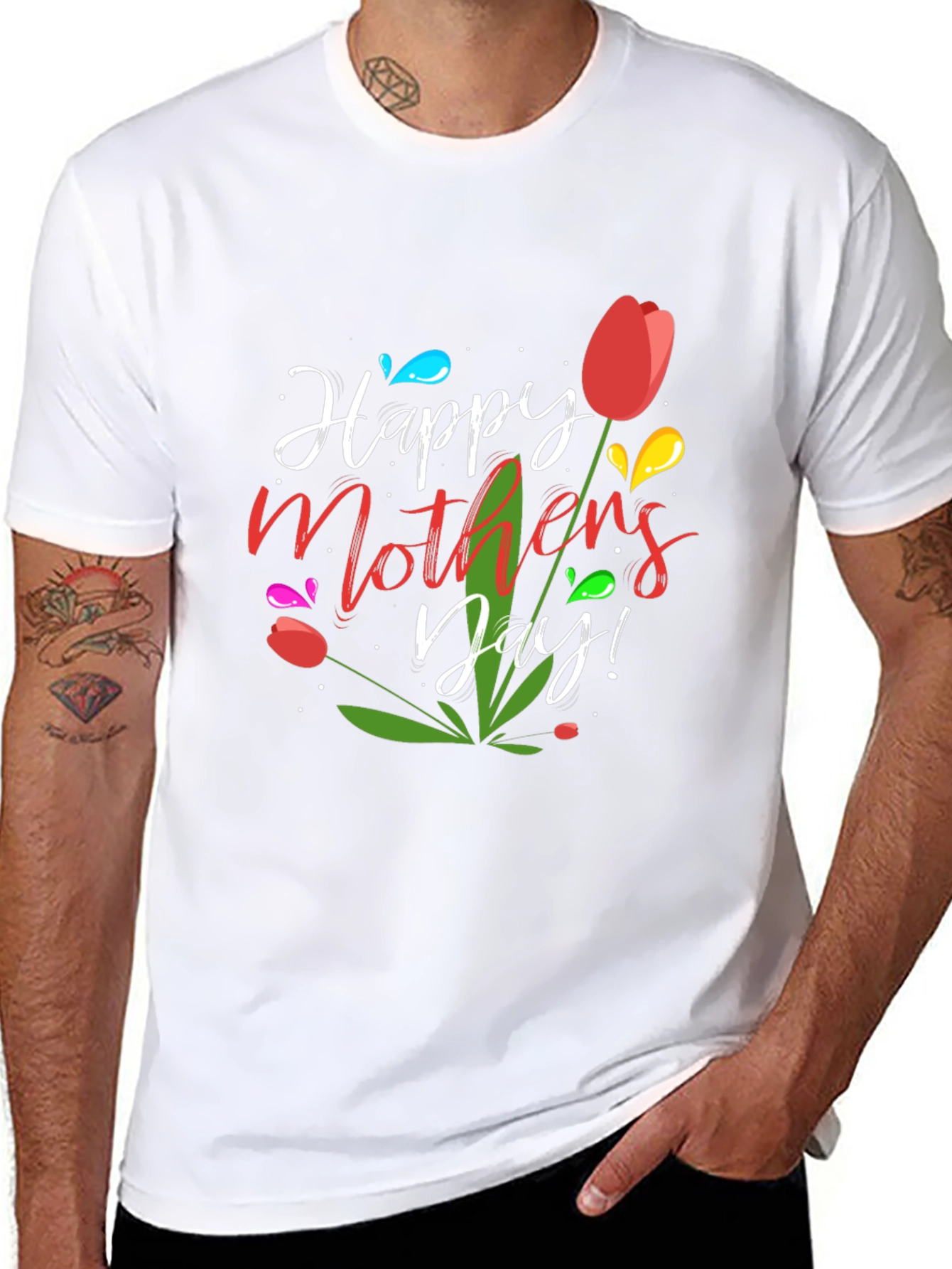 Happy Mothers Day Tulip Graphic Tee - Black