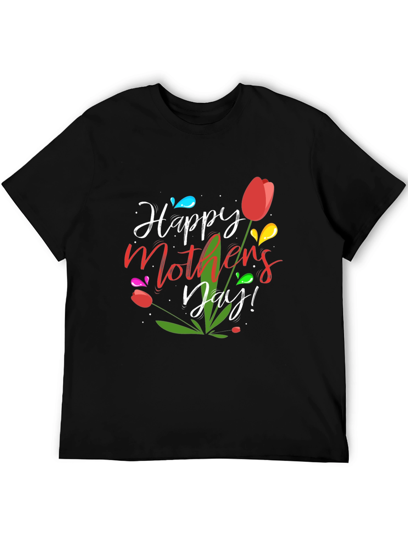 Happy Mothers Day Tulip Graphic Tee - Black