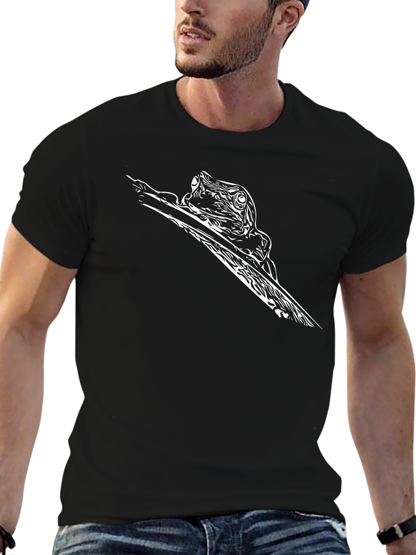 Frog on Branch Graphic Tee - Black Casual Shirt