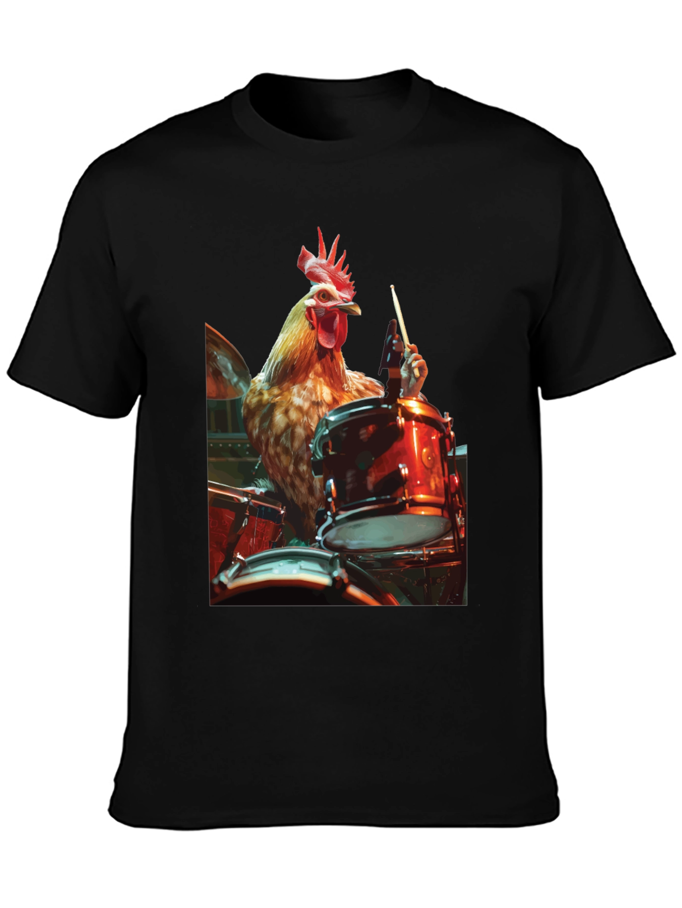 Chicken Drummer T-Shirt - Black Graphic Tee