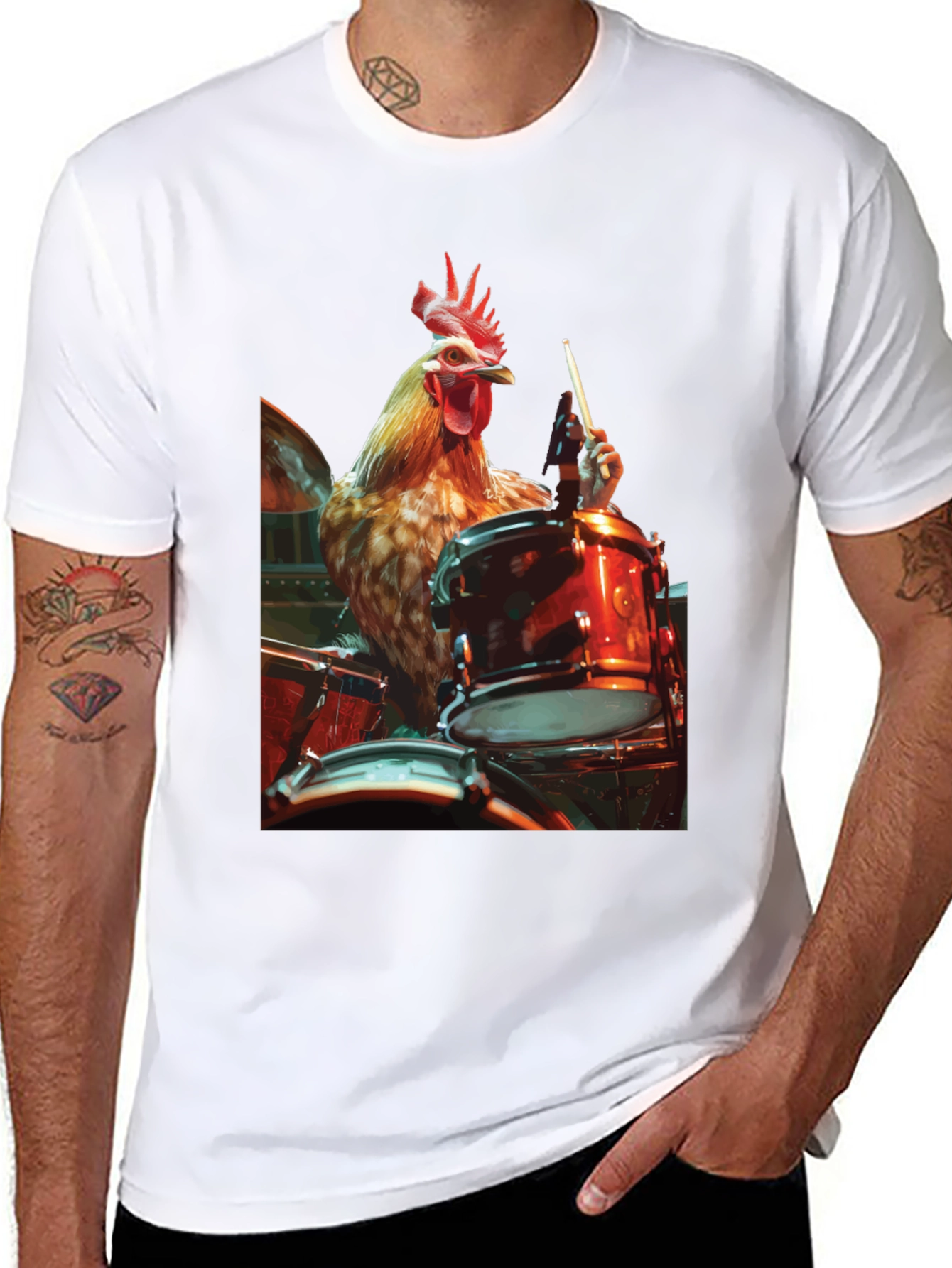 Chicken Drummer T-Shirt - Black Graphic Tee