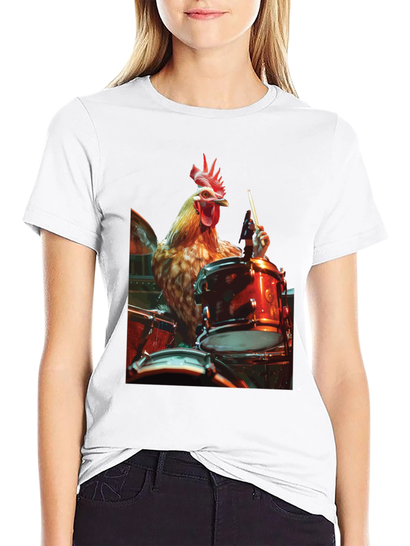 Chicken Drummer T-Shirt - Black Graphic Tee
