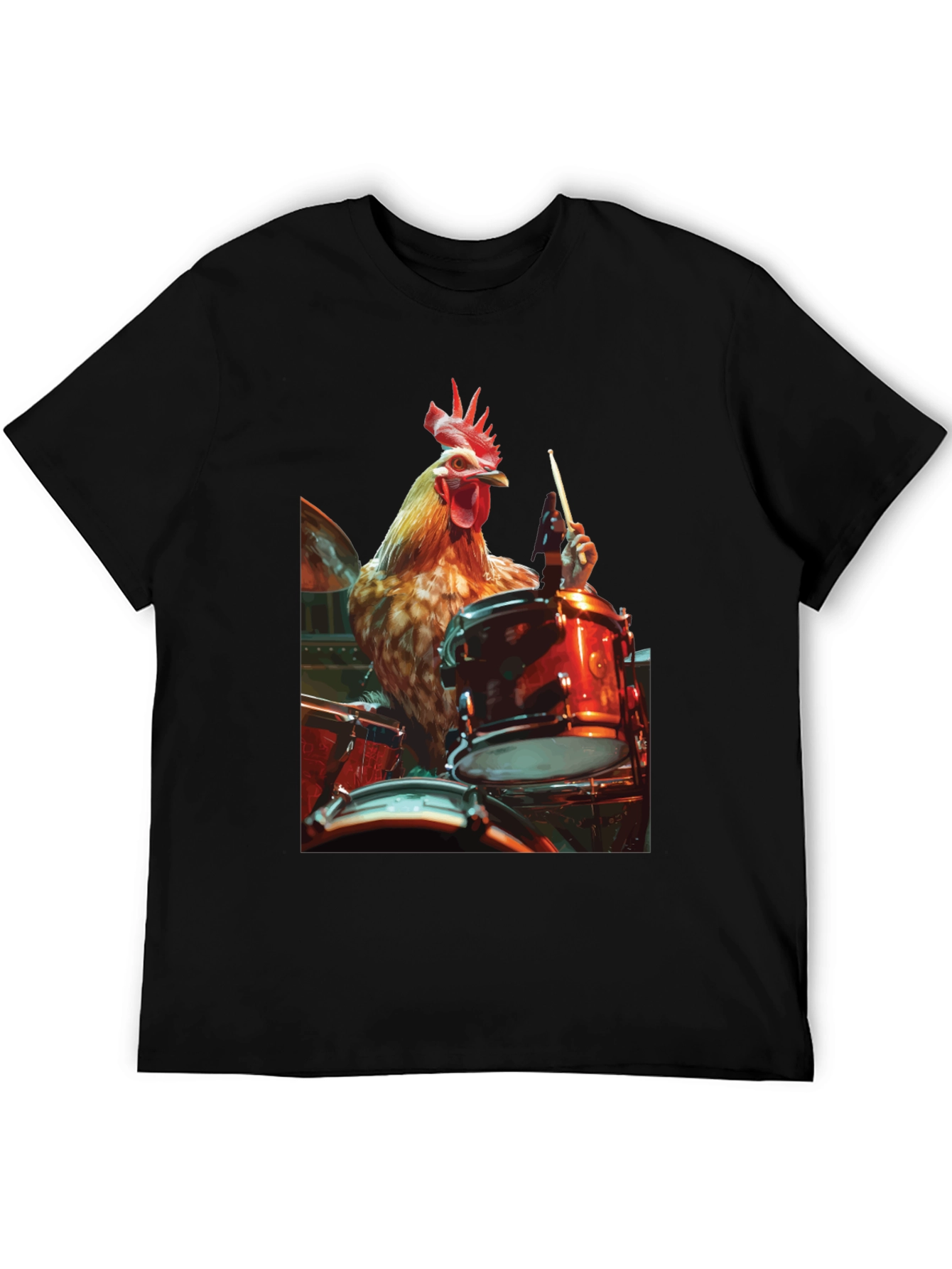 Chicken Drummer T-Shirt - Black Graphic Tee