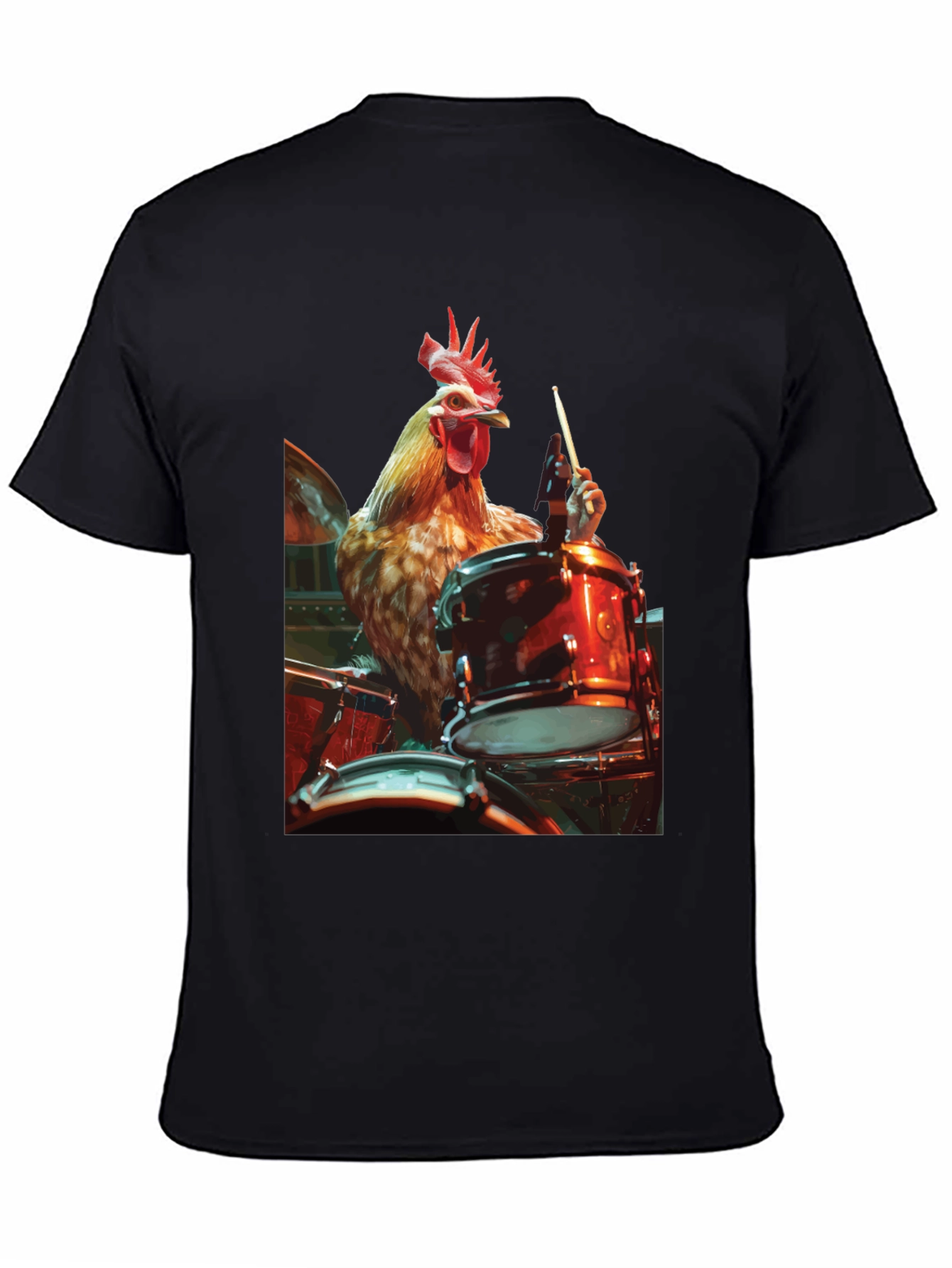 Chicken Drummer T-Shirt - Black Graphic Tee