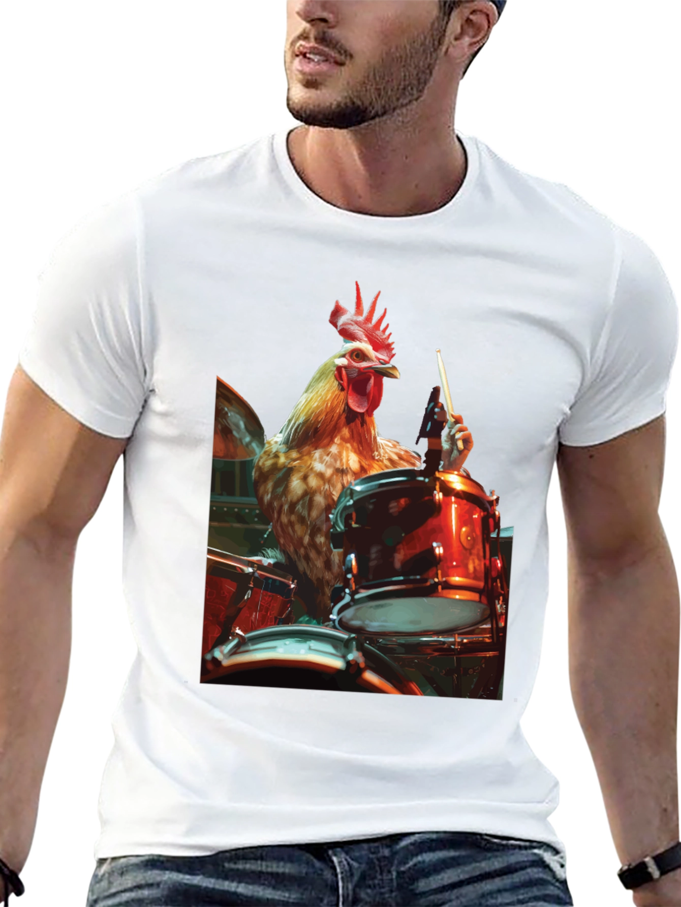Chicken Drummer T-Shirt - Black Graphic Tee