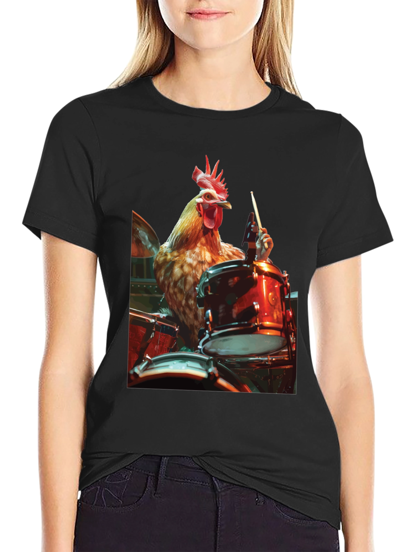 Chicken Drummer T-Shirt - Black Graphic Tee