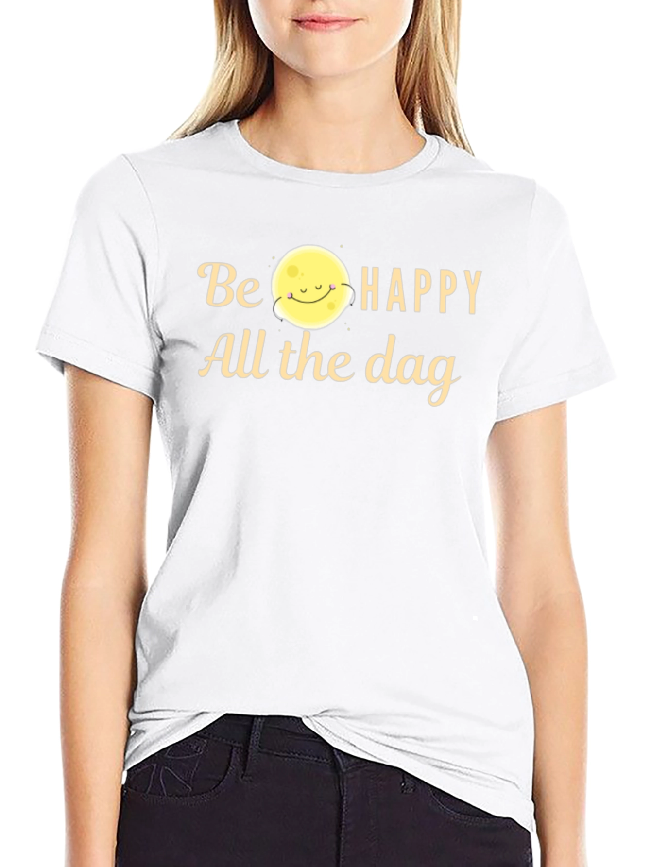 Be Happy Moon Graphic T-Shirt - Black