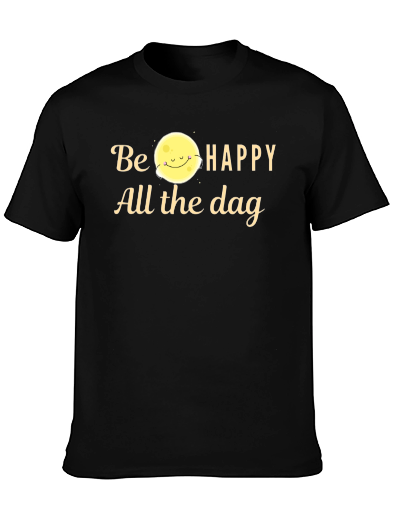Be Happy Moon Graphic T-Shirt - Black