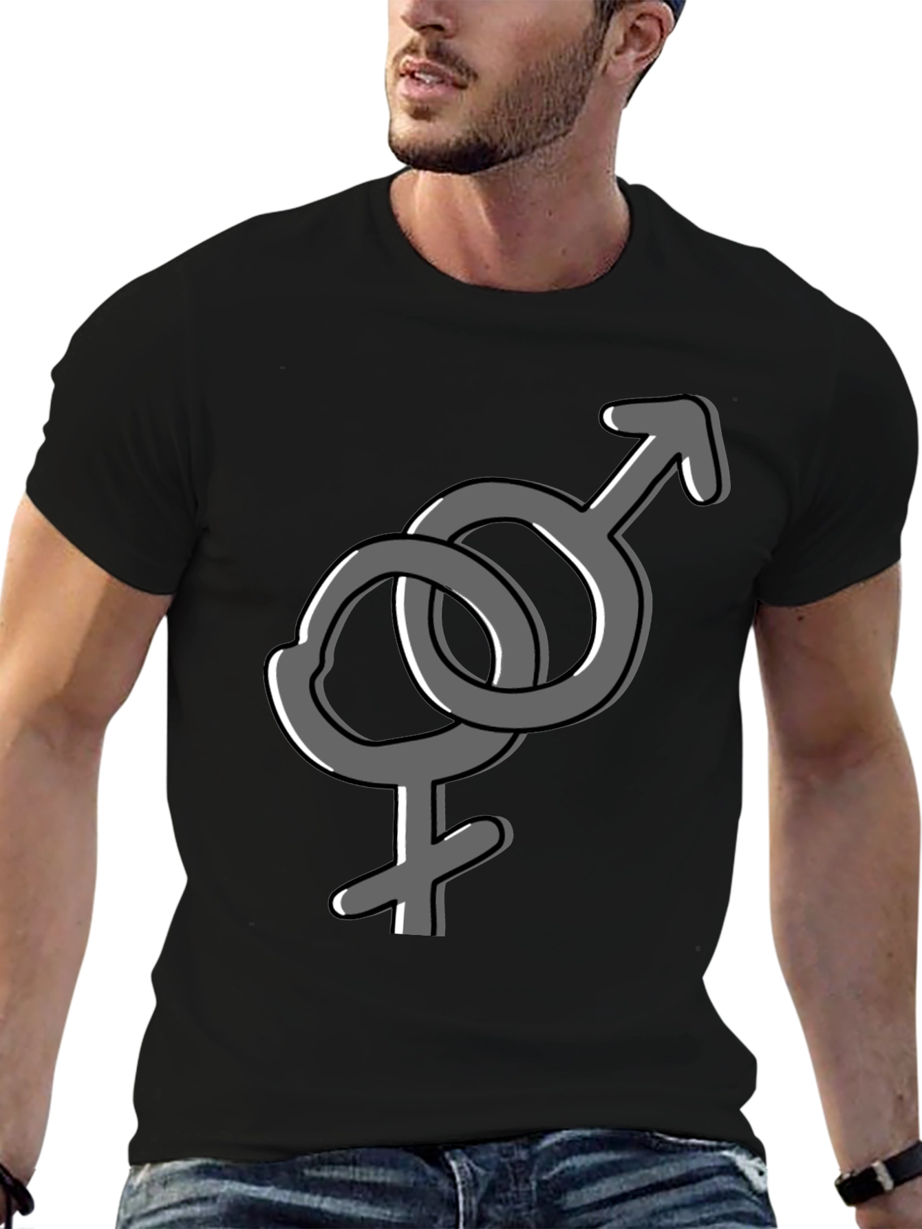 Interlocking Gender Symbol Graphic Tee - Unisex Black T-Shirt