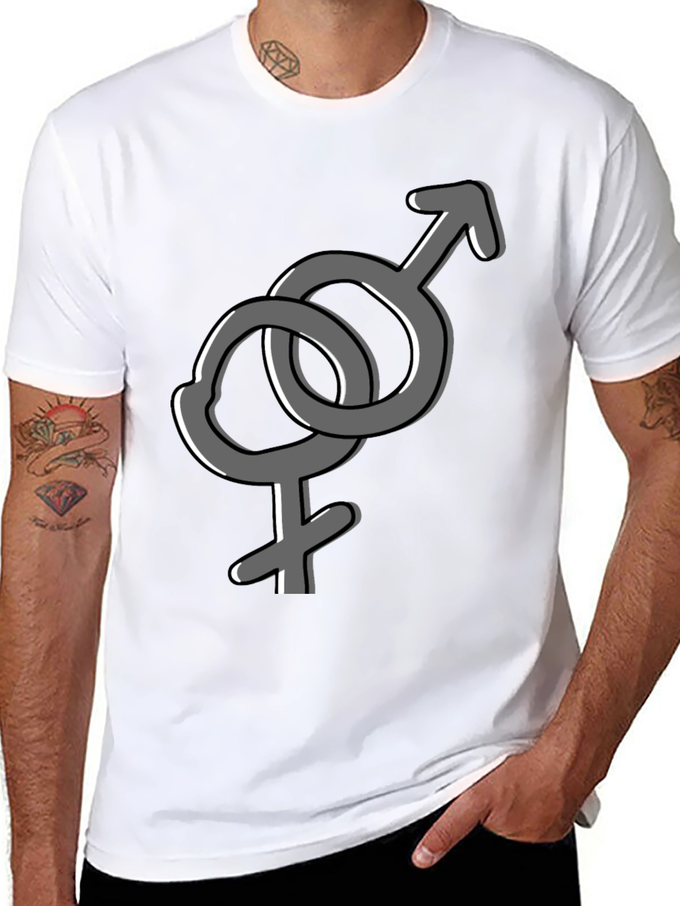 Interlocking Gender Symbol Graphic Tee - Unisex Black T-Shirt