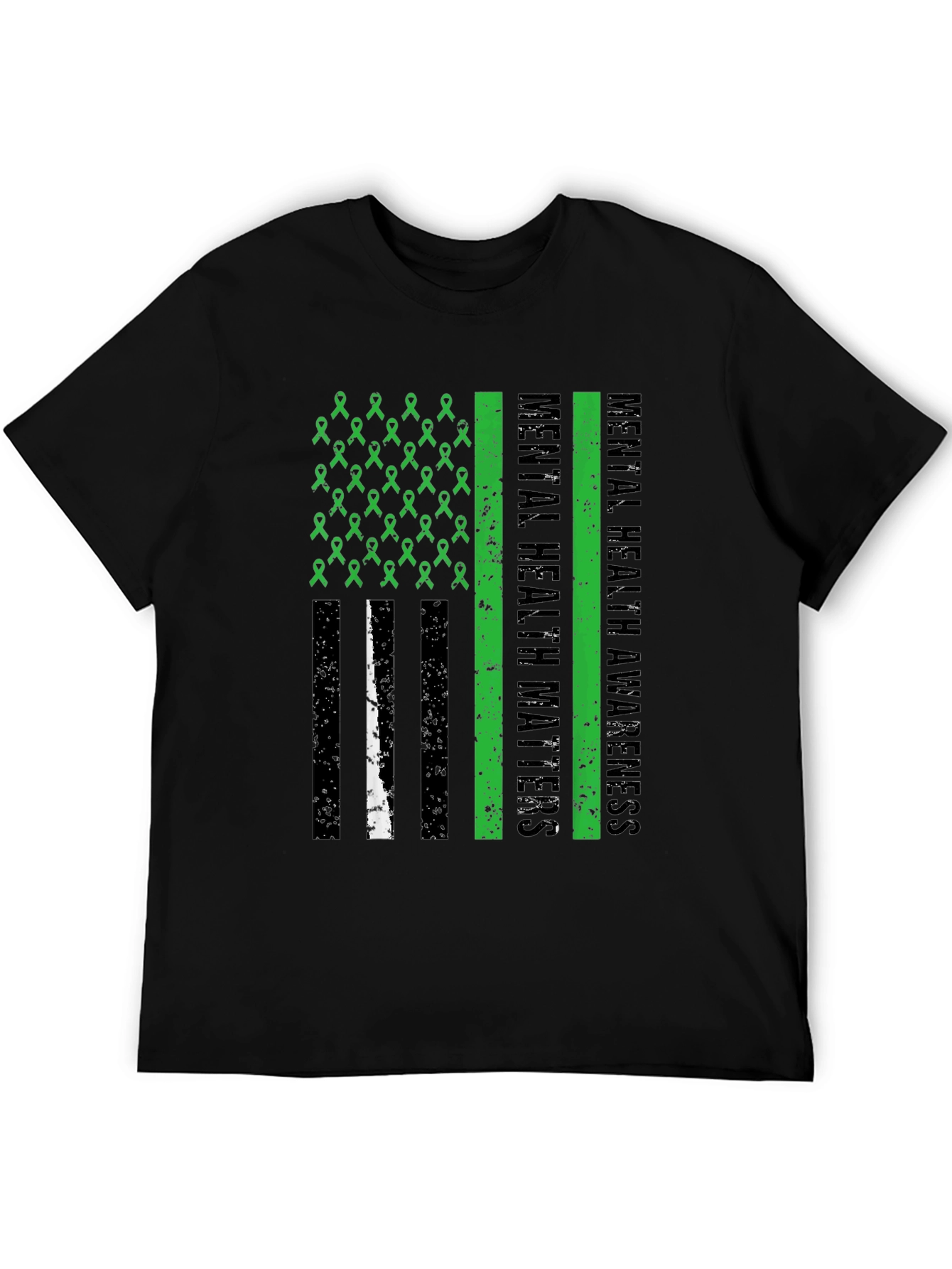 Mental Health Matters Awareness Ribbon American Flag Tee