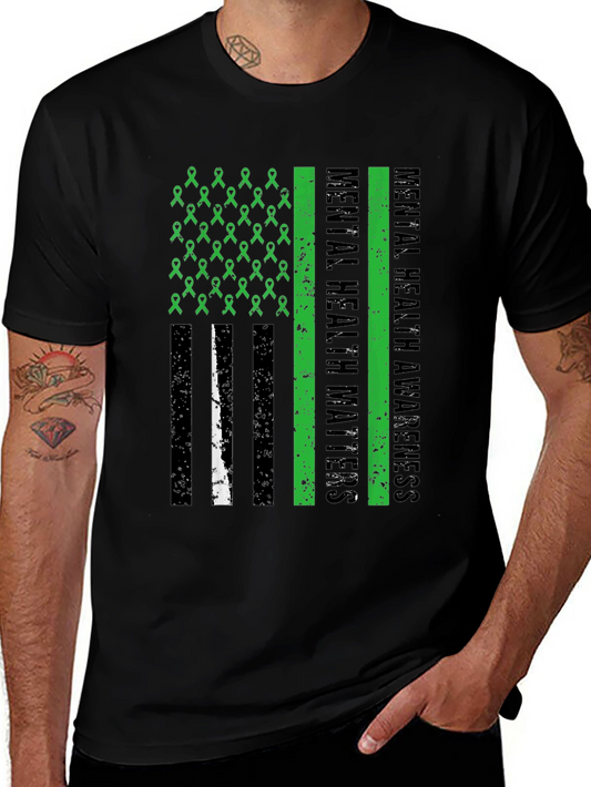 Mental Health Matters Awareness Ribbon American Flag Tee