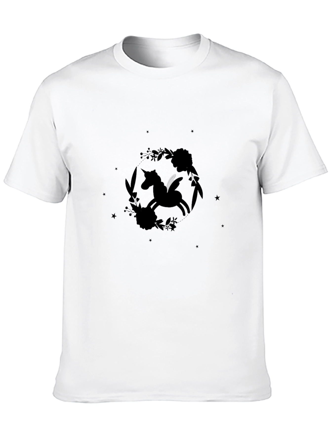 Unicorn Floral Wreath Black T-Shirt