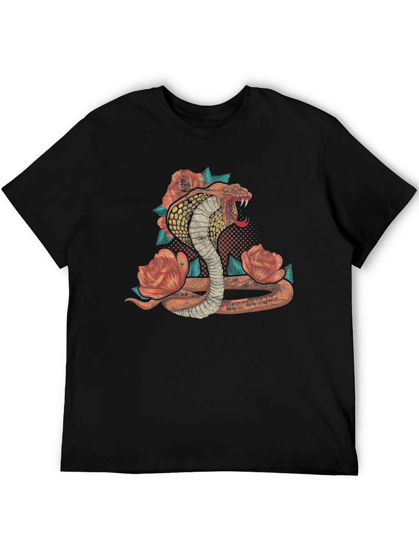 Cobra Snake Floral Graphic Print Mens Black T-Shirt